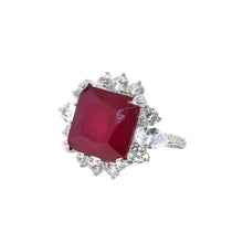 Ruby Coloured Cushion Cut Ring
