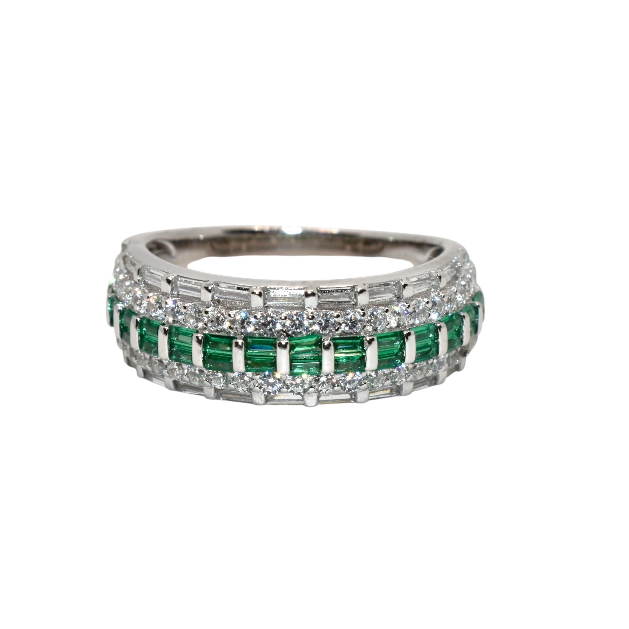 Emerald Coloured Baguette Band Ring