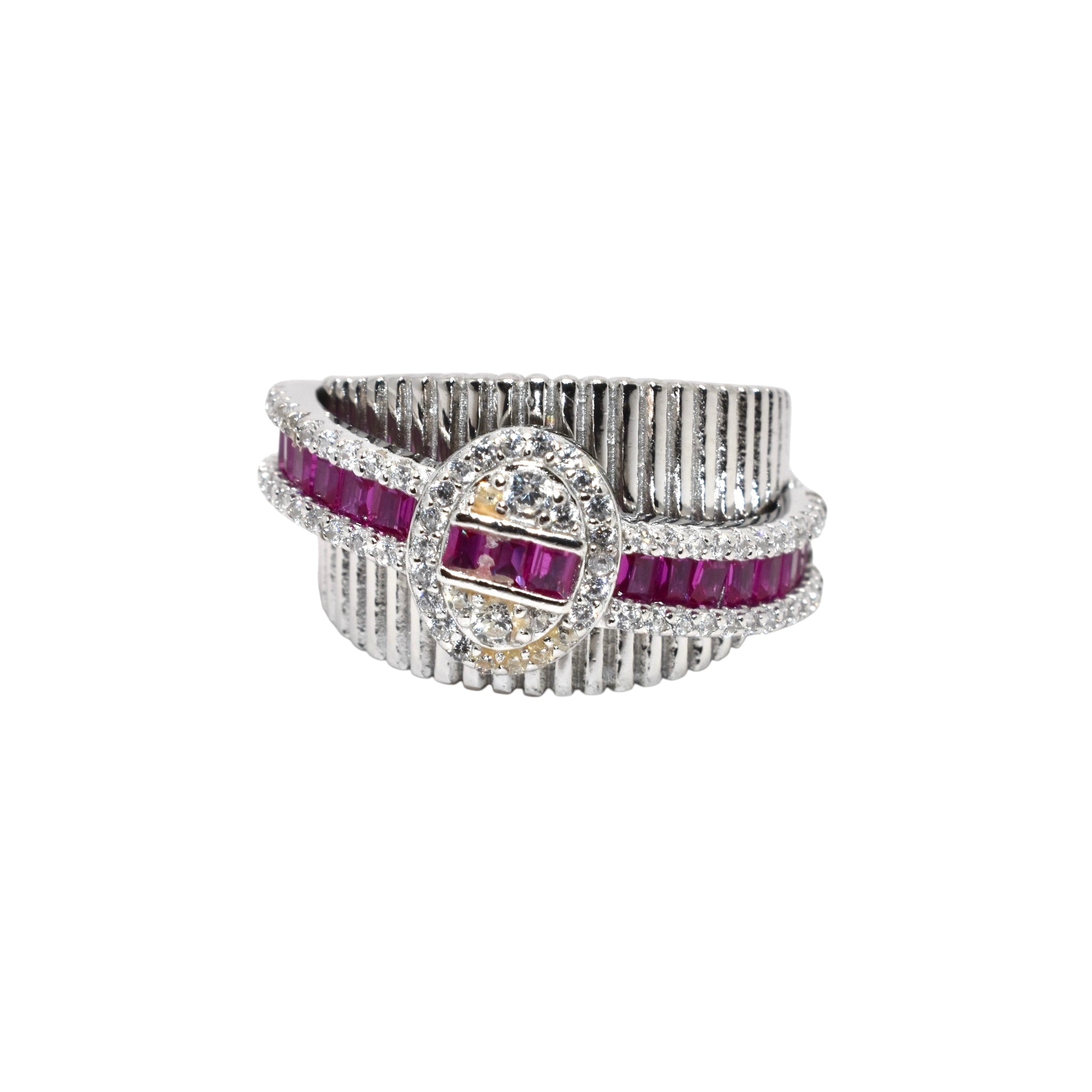 Ruby Coloured Baguette Ring