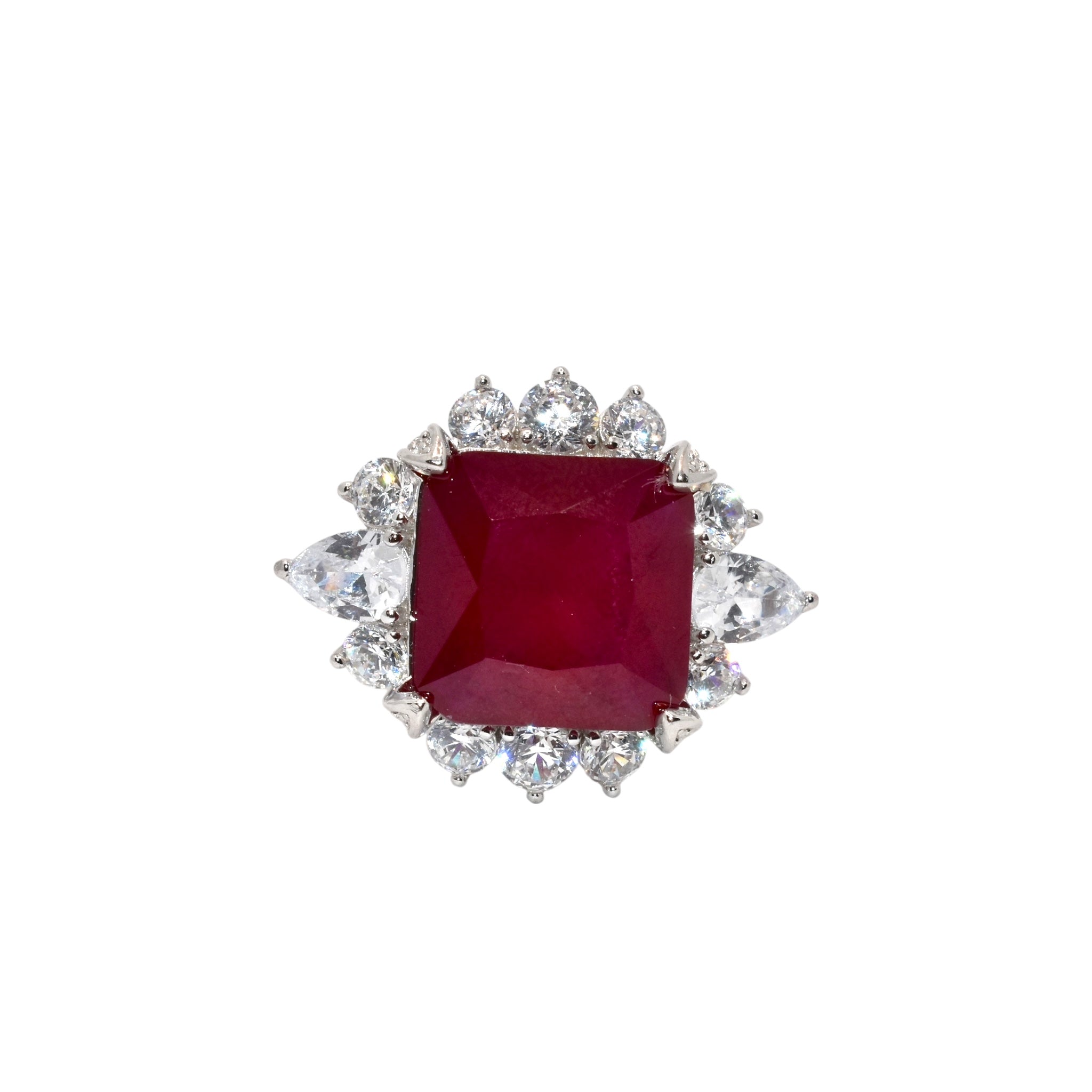 Ruby Coloured Cushion Cut Ring
