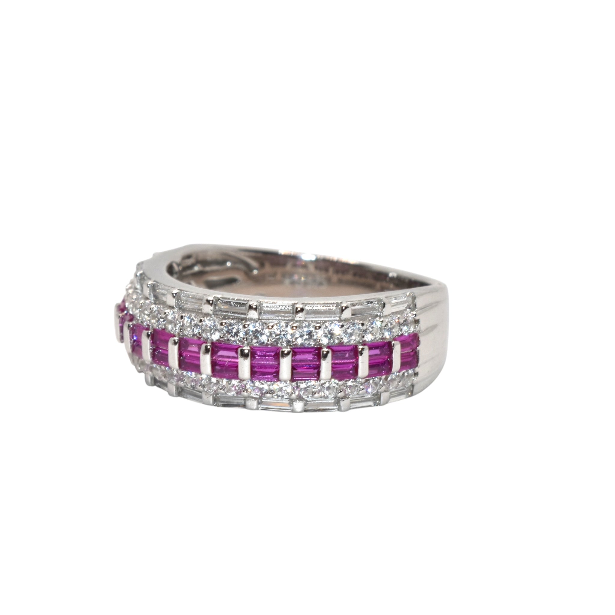 Ruby Coloured Baguette Band Ring