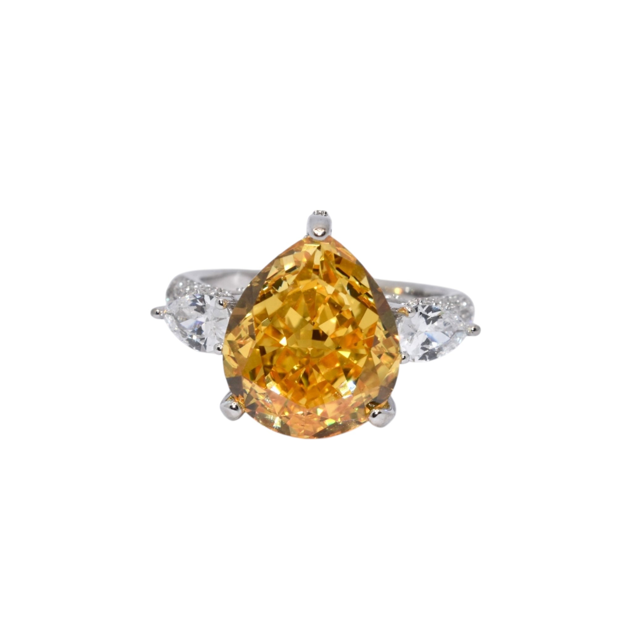 Ice Cut Yellow Coloured Pear Shape Ring