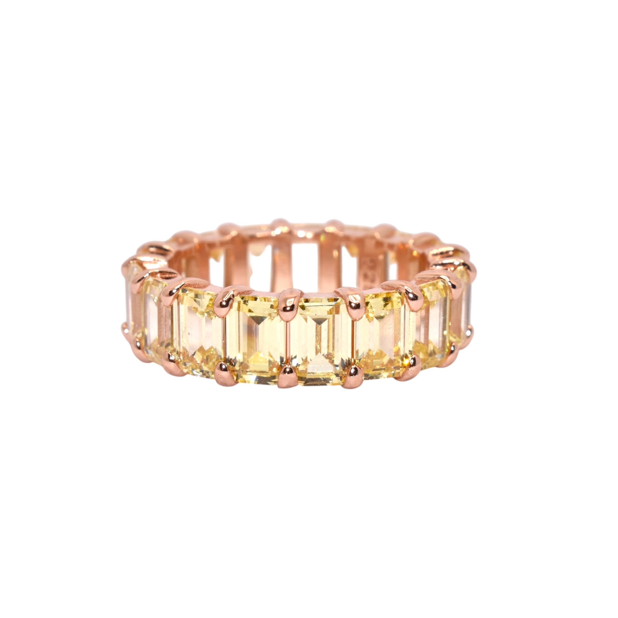 Rose Gold Yellow Coloured Emerald Cut Band Ring