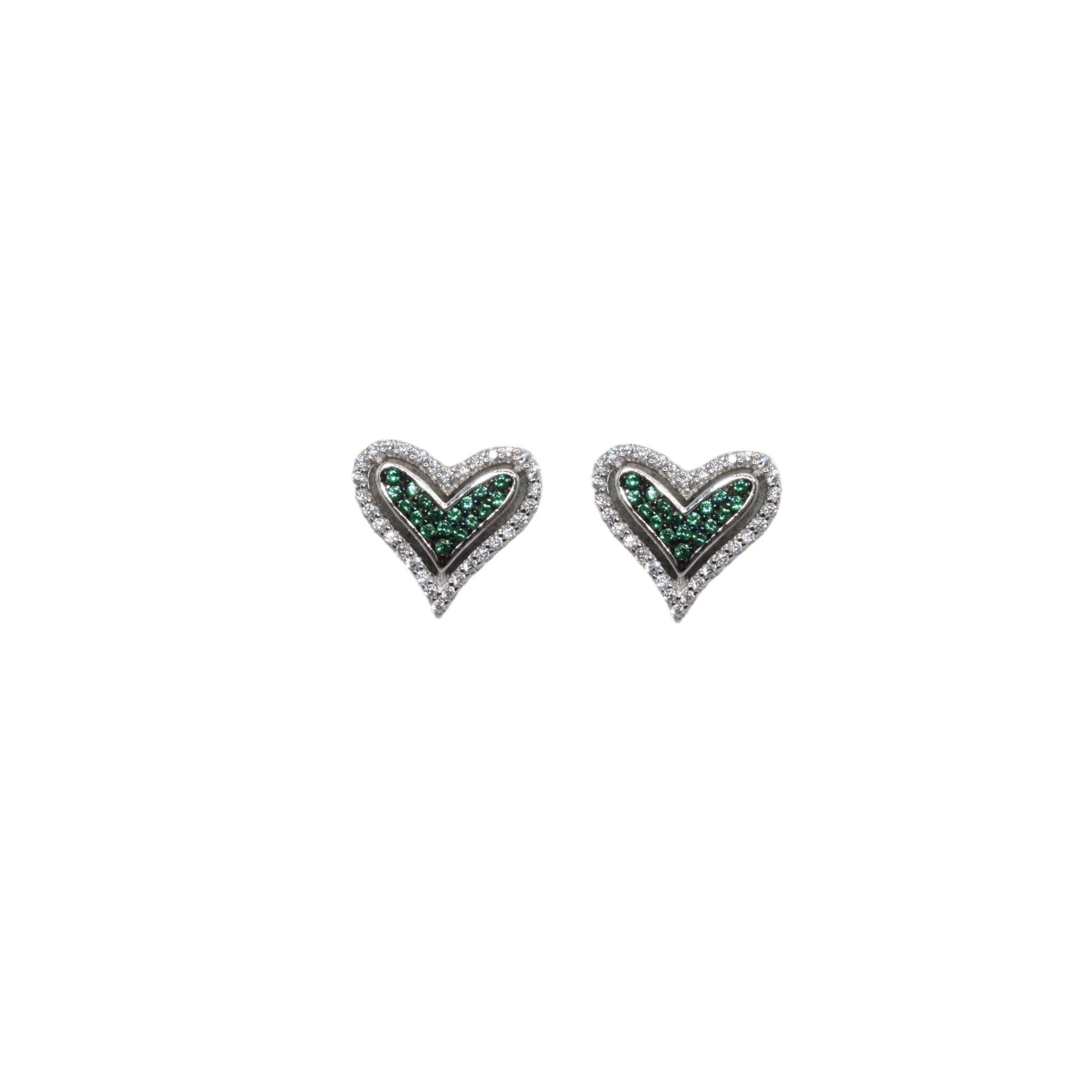 Heart Emerald Coloured Studs