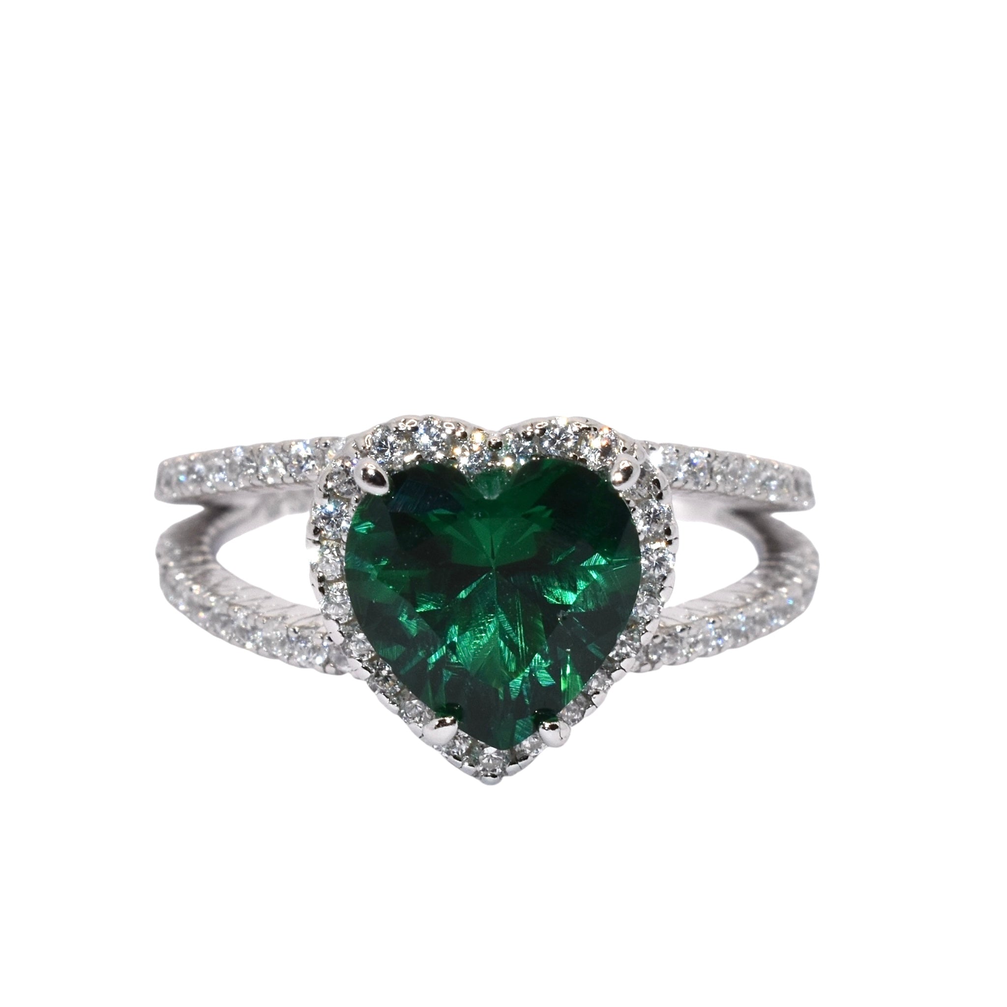 Emerald Coloured Heart Shape Ring