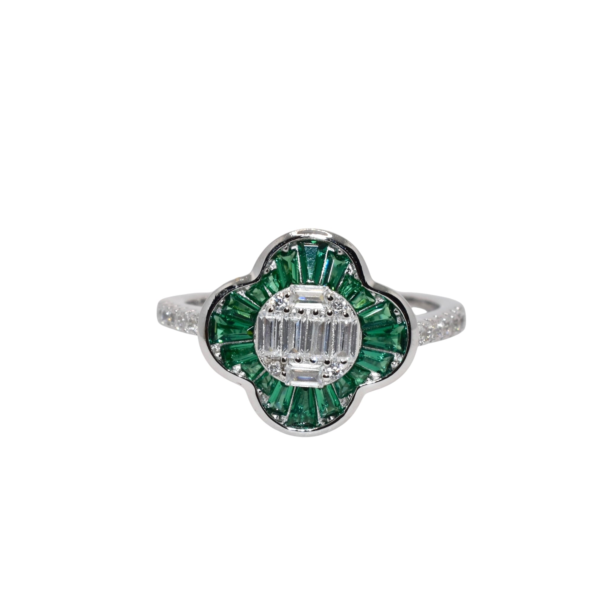 Emerald Coloured Clover Ring