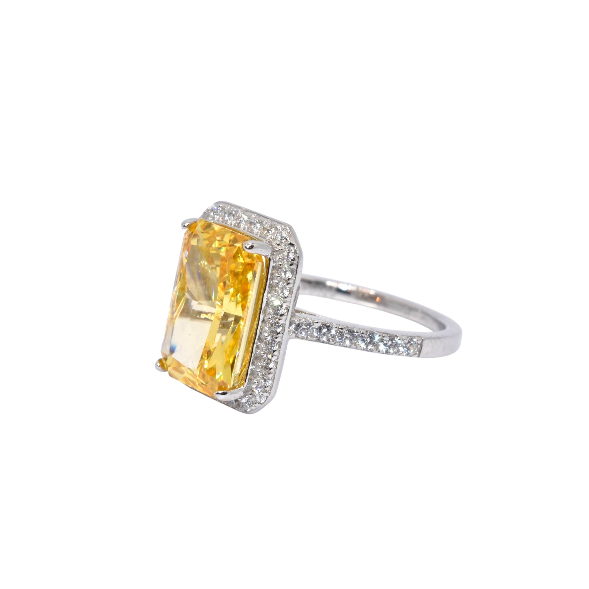 Ice Cut Yellow Coloured Emerald Cut Ring