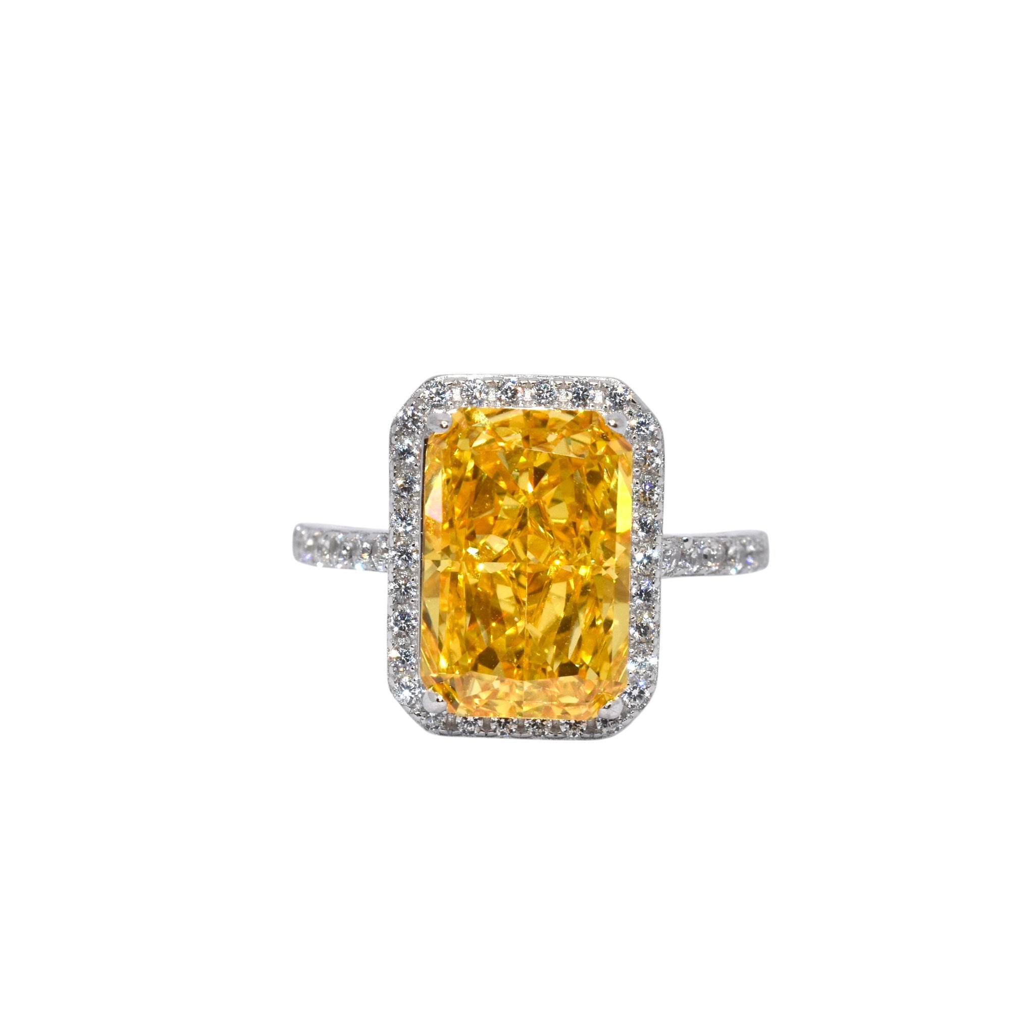 Ice Cut Yellow Coloured Emerald Cut Ring