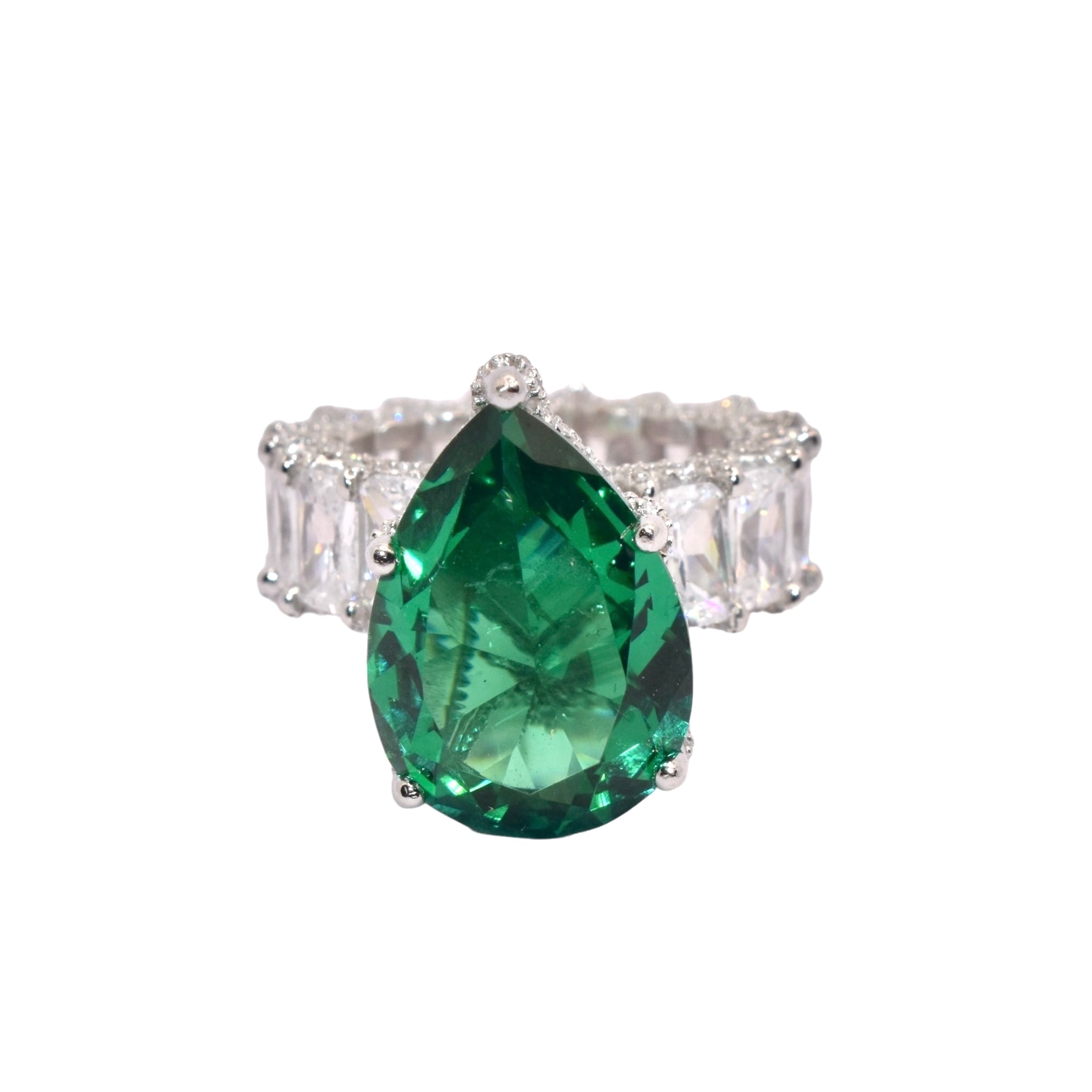 Pear Shape Emerald Coloured Cocktail Band Ring