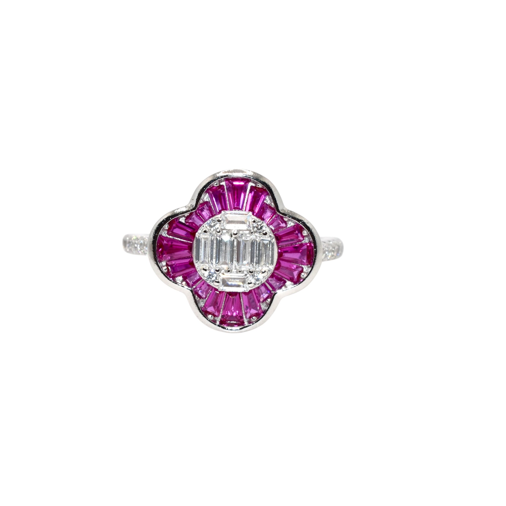 Ruby Coloured Baguette Ring