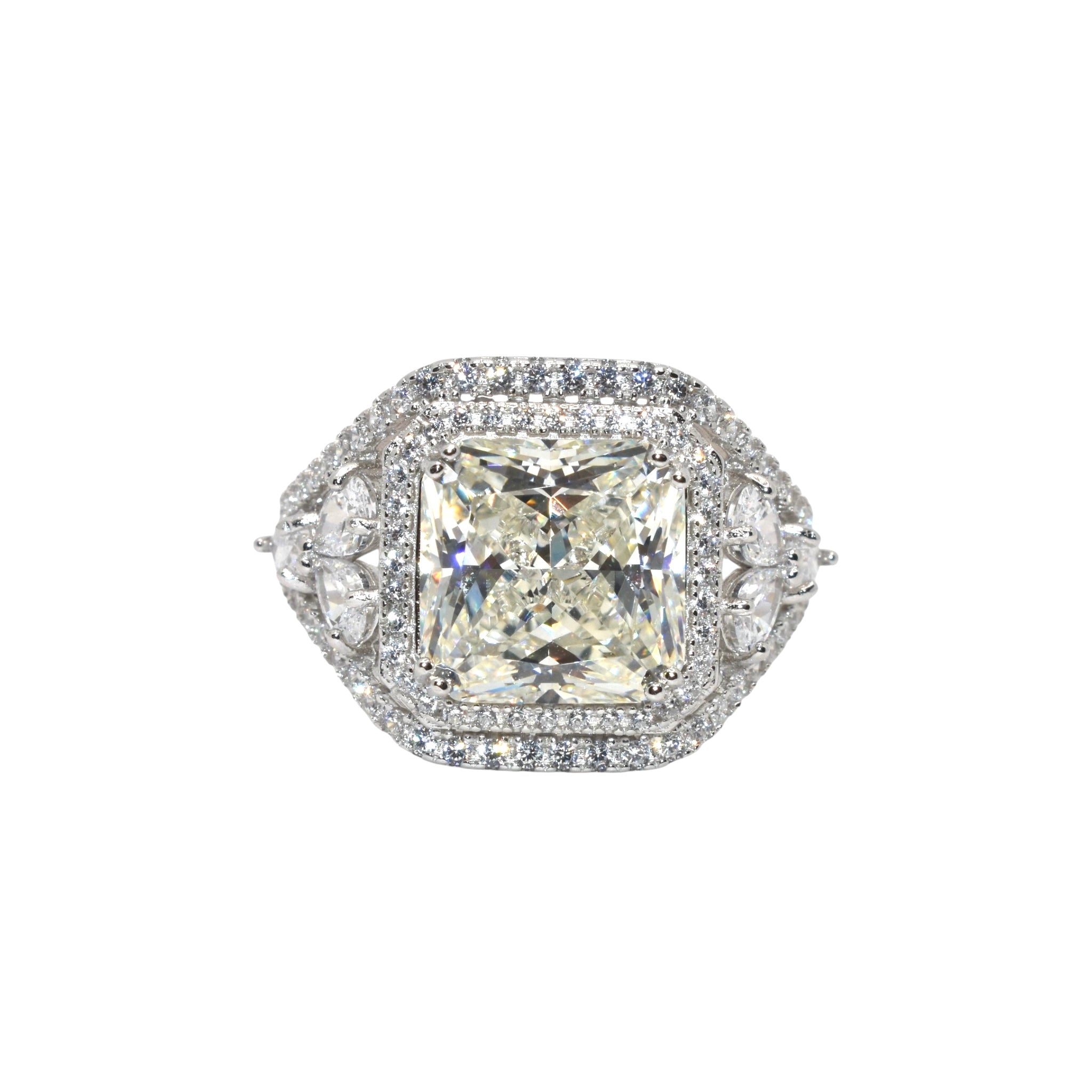 Pale Yellow Coloured Cushion Cut Ring