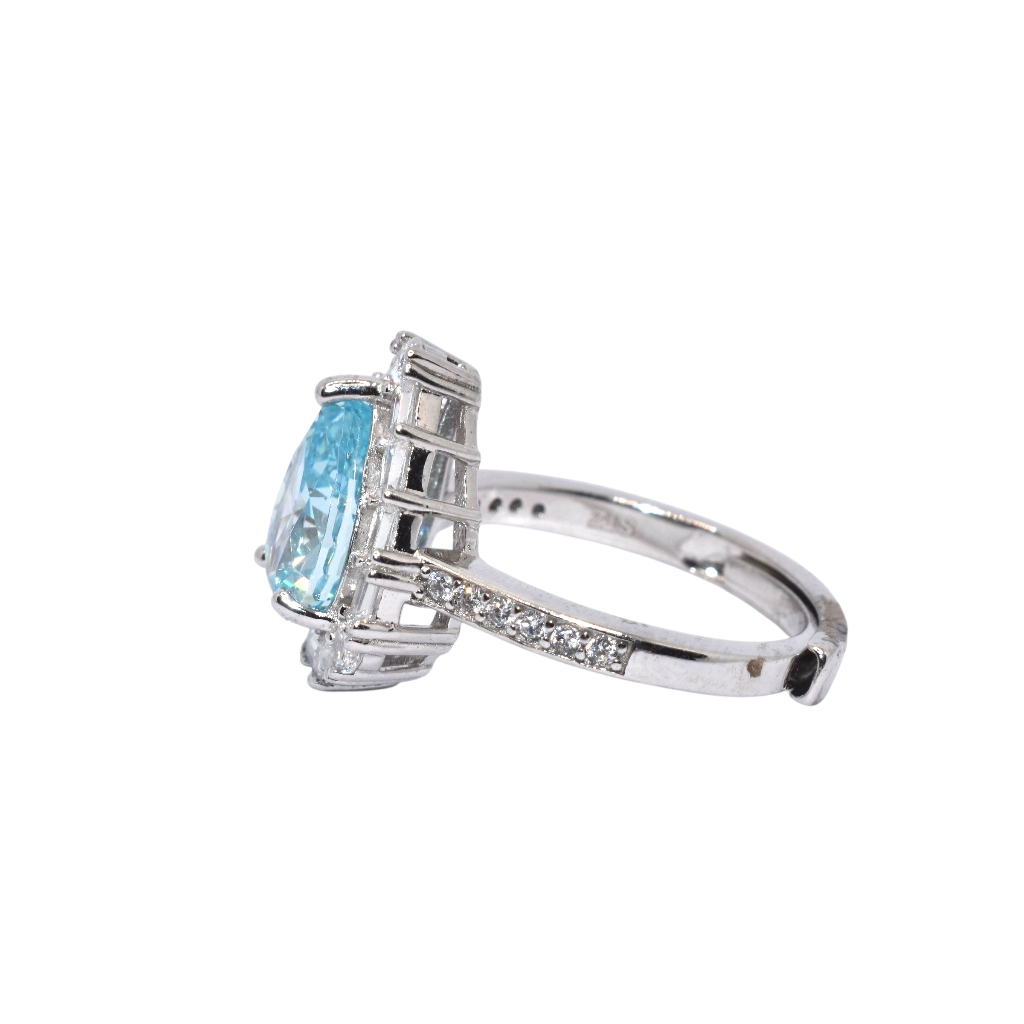 Ice Cut Aquamarine Coloured Pear Shape Ring