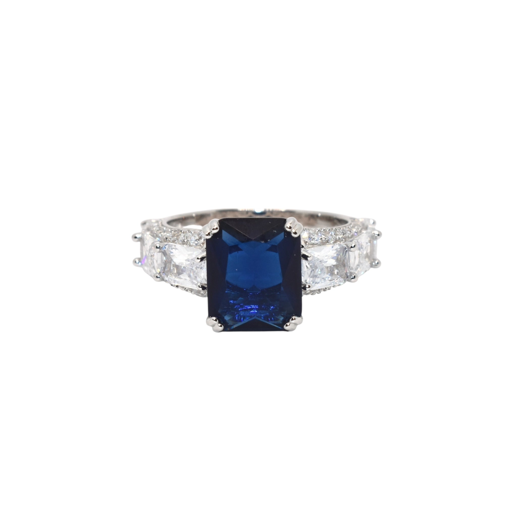 Sapphire Coloured Emerald Cut Ring