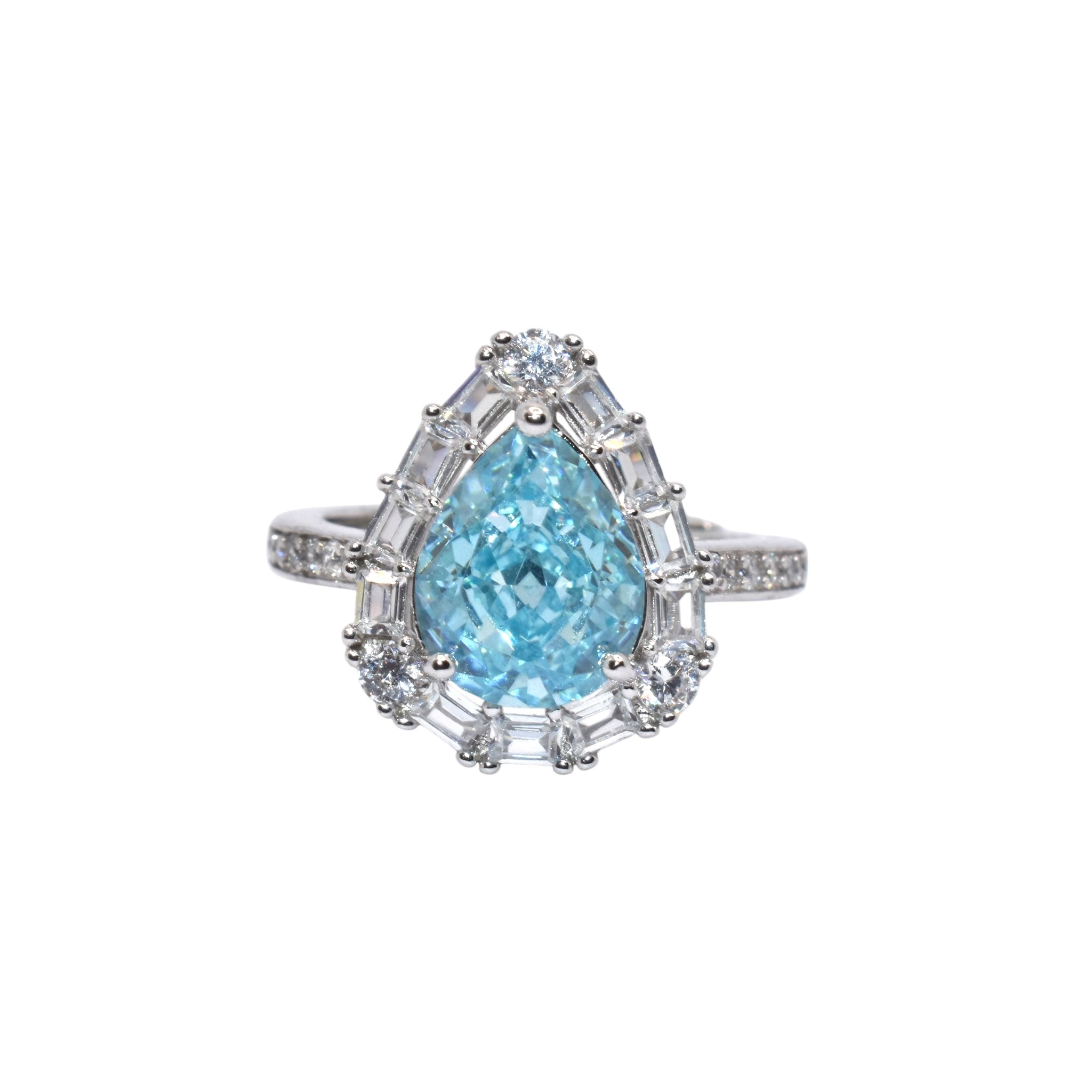 Ice Cut Aquamarine Coloured Pear Shape Ring