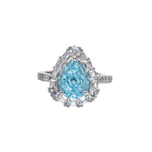 Aquamarine Coloured Ice Cut Pear Shape Ring