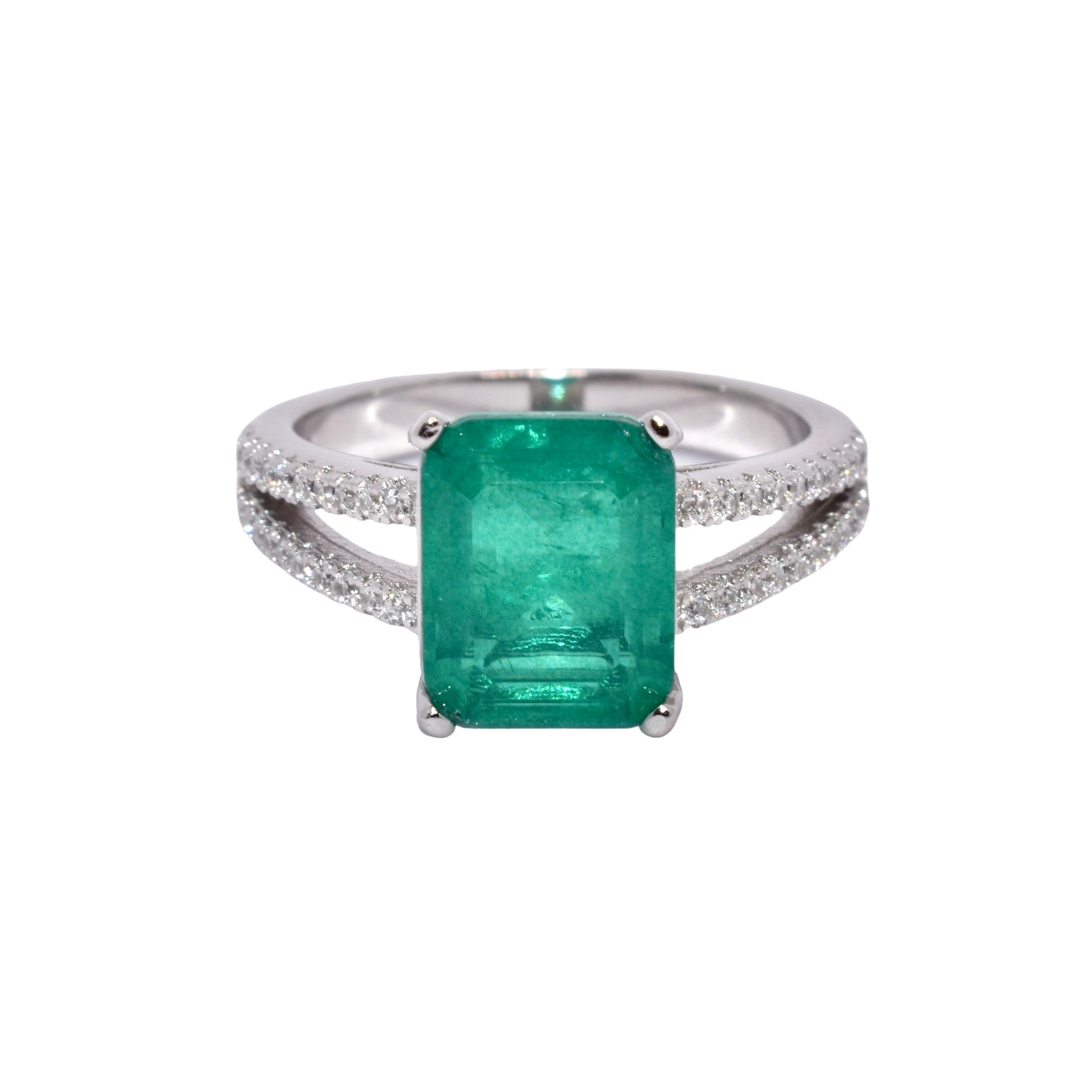 Emerald coloured Emerald Cut Ring