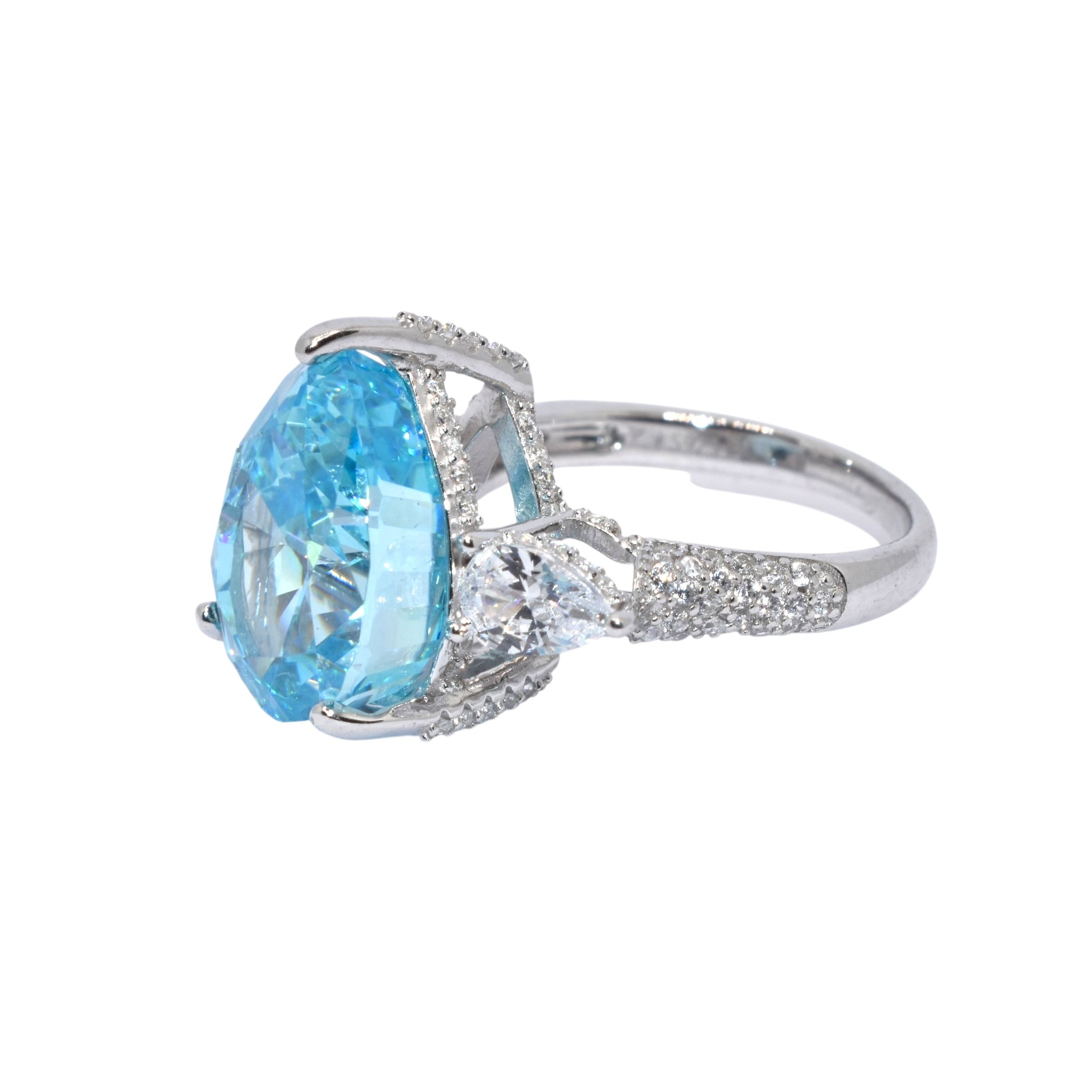 Ice Cut Aquamarine Coloured Pear Shape Ring