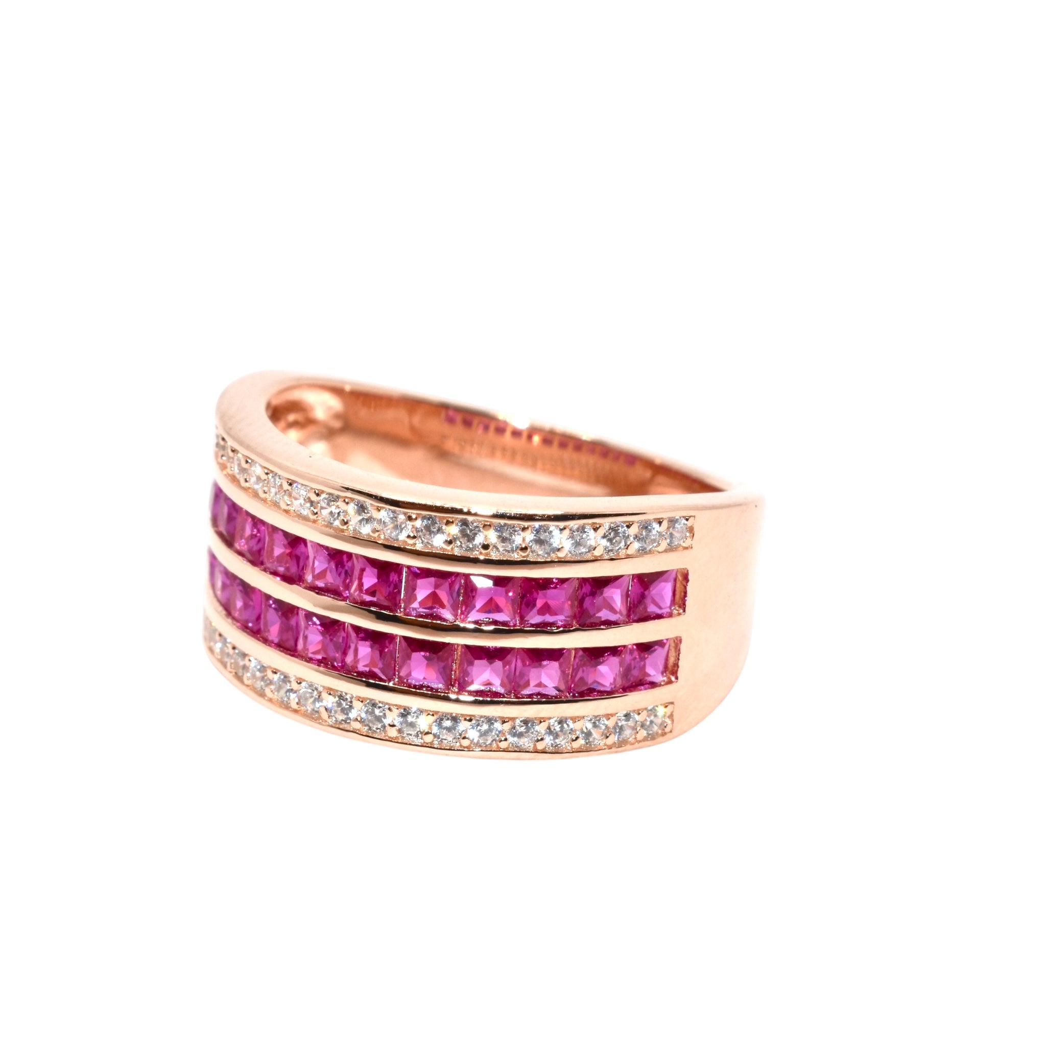 Rose Gold Ruby Coloured Baguette Ring