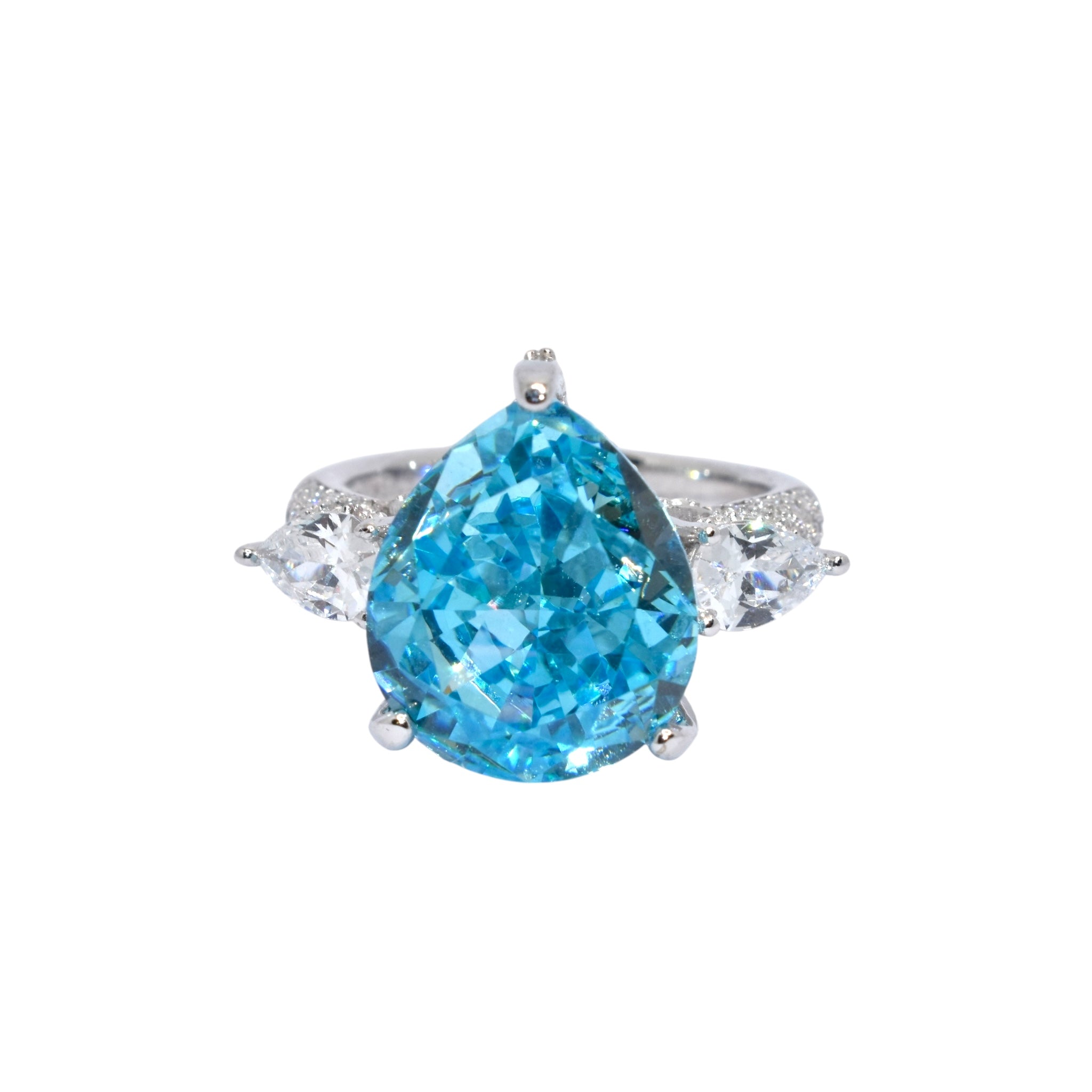 Ice Cut Aquamarine Coloured Pear Shape Ring