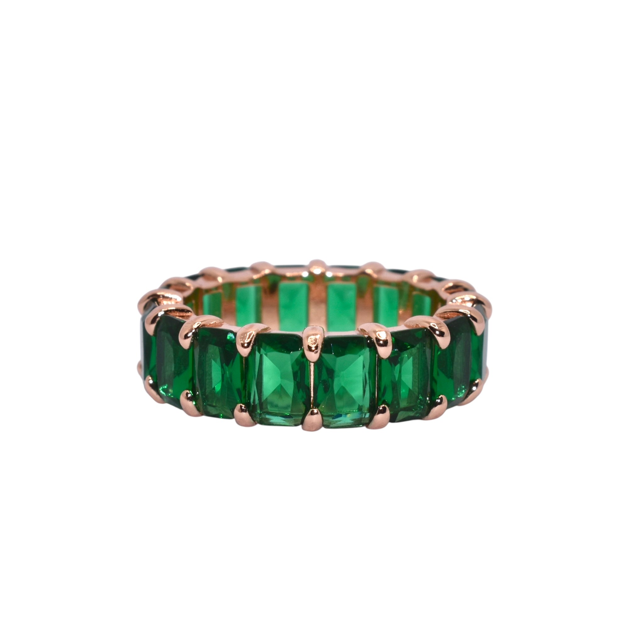 Rose Gold Emerald Coloured Emerald Cut Band Ring