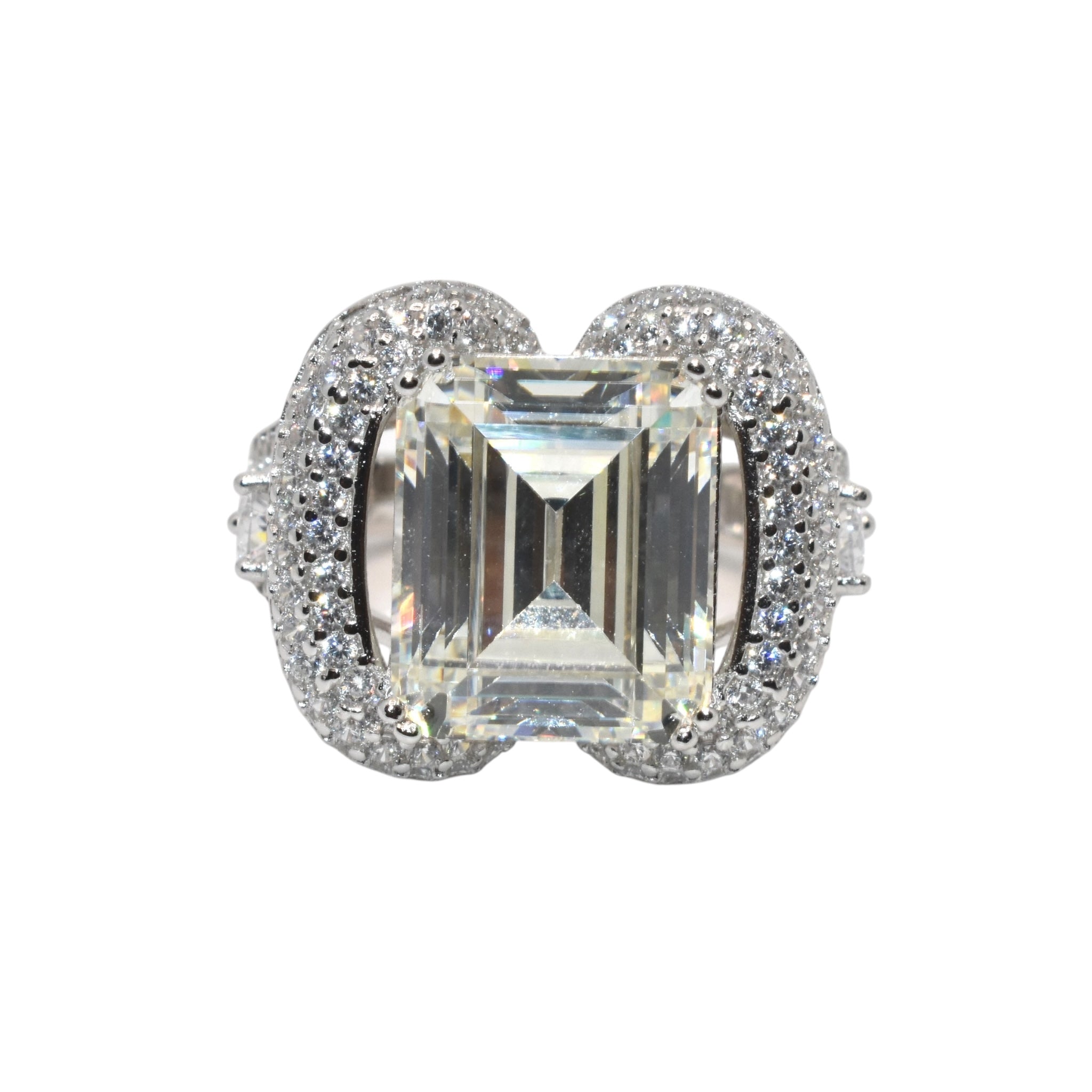 Pale Yellow Coloured Emerald Cut Ring
