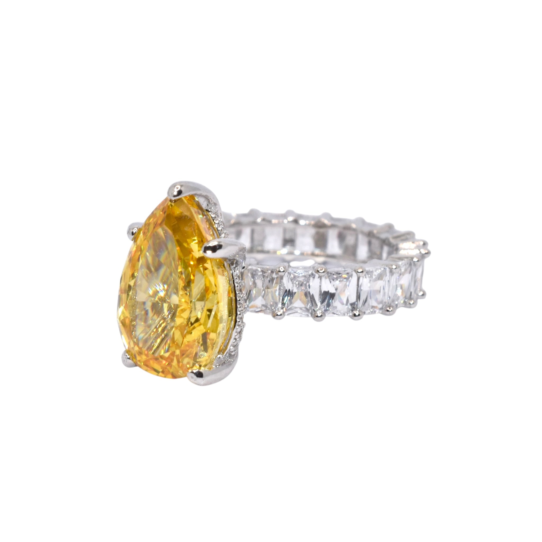 Ice Cut Yellow Coloured Pear Shape Ring