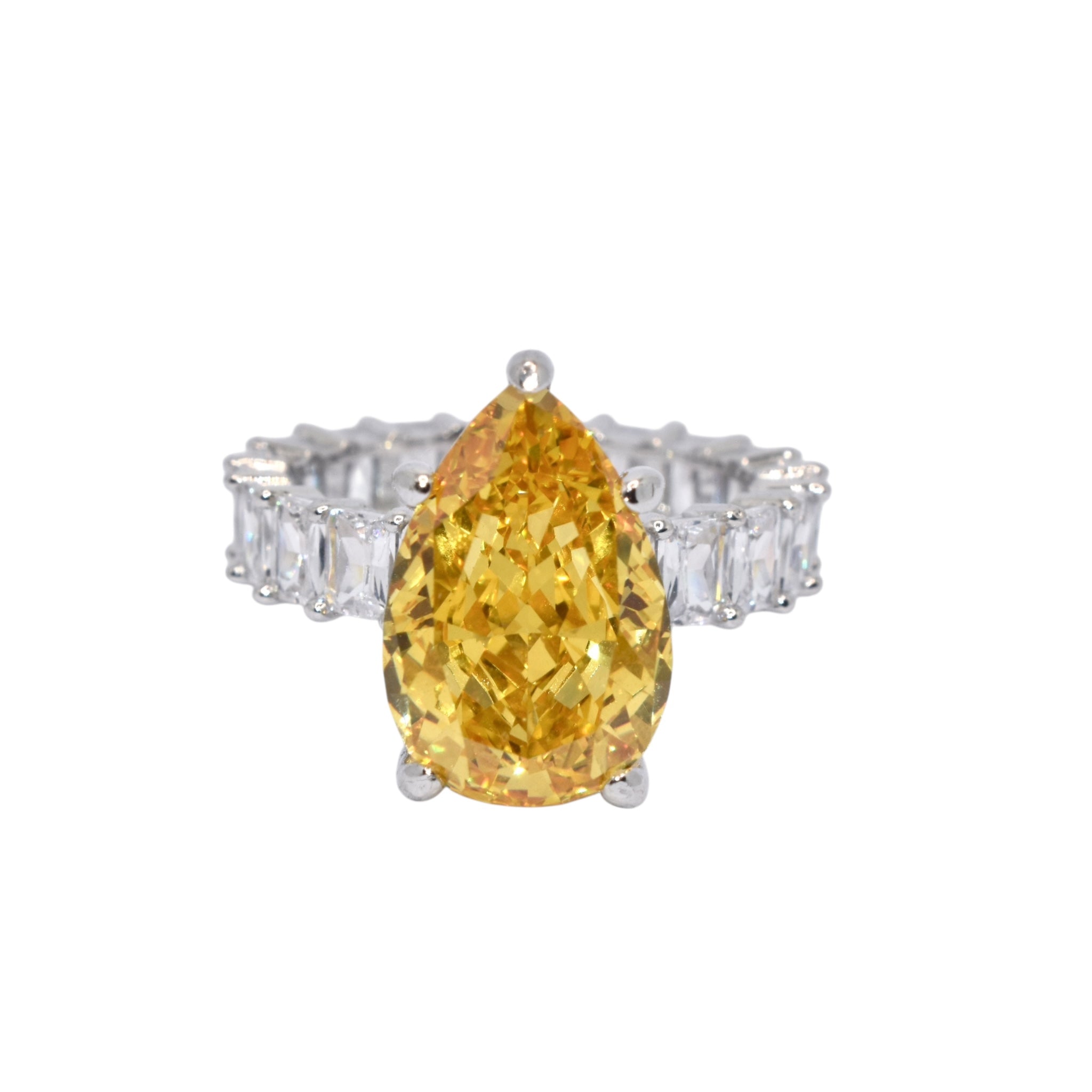 Ice Cut Yellow Coloured Pear Shape Ring
