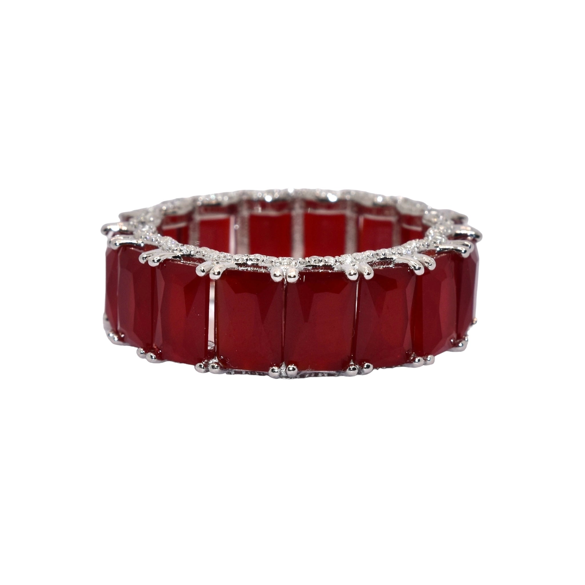 Ruby coloured Emerald Cut band Ring