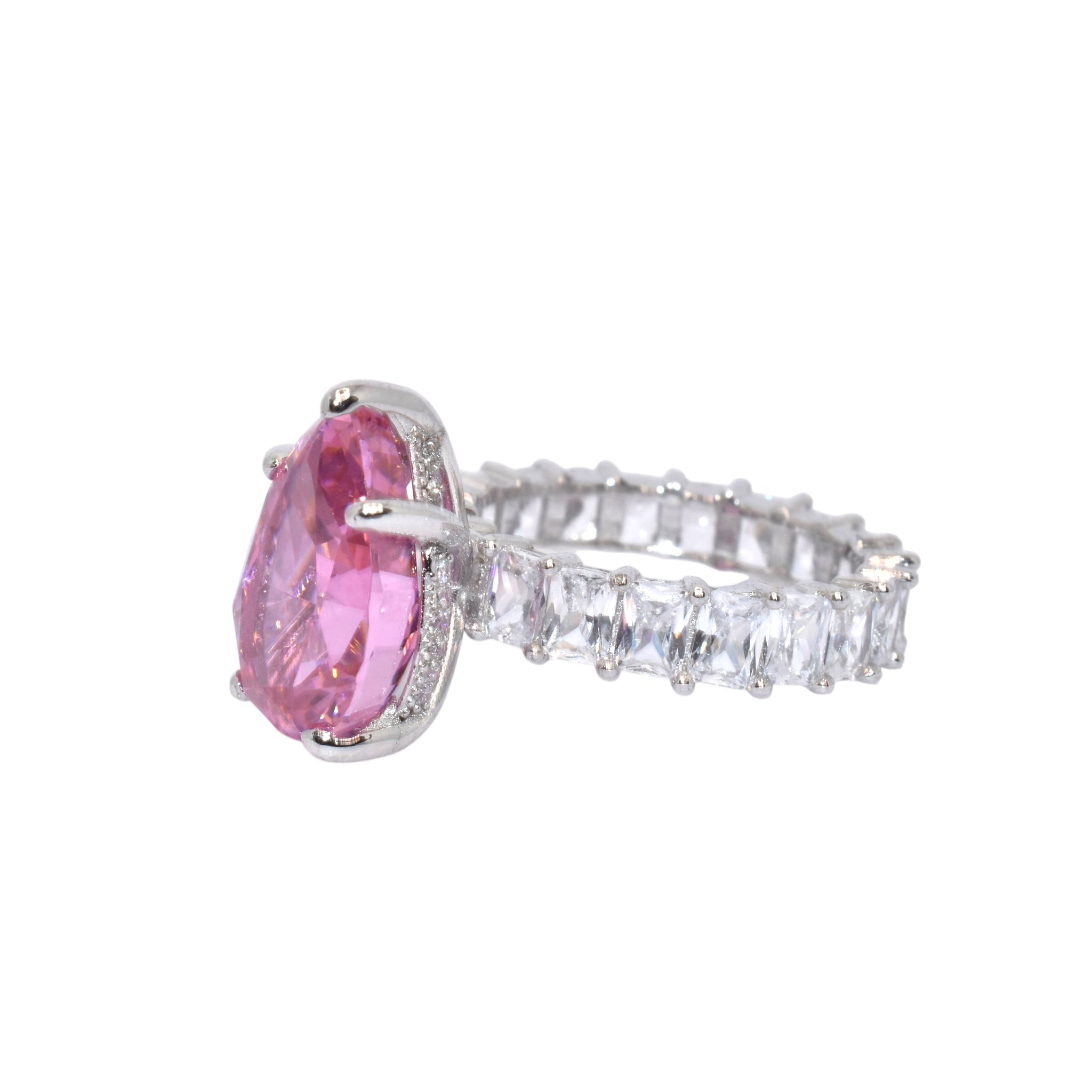 Ice Cut Pink Coloured Pear Shape Ring
