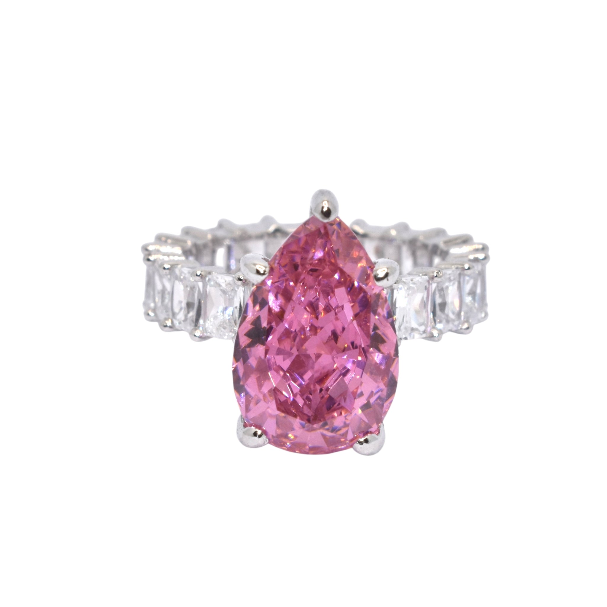 Ice Cut Pink Coloured Pear Shape Ring