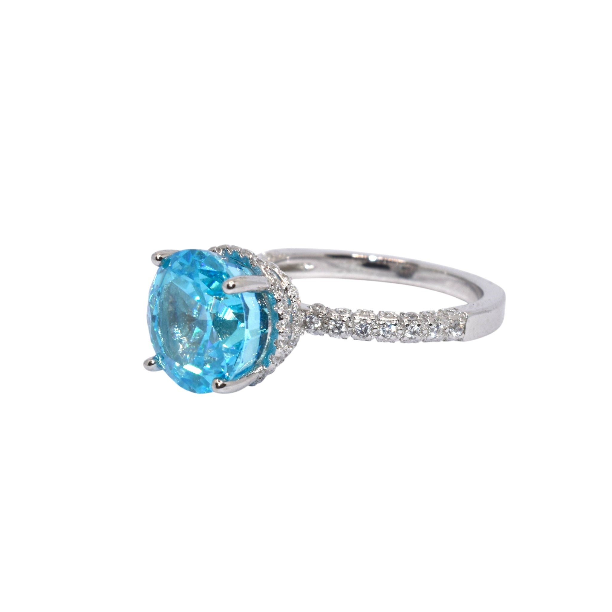 Aquamarine Coloured Ice Stone Solitaire Ring
