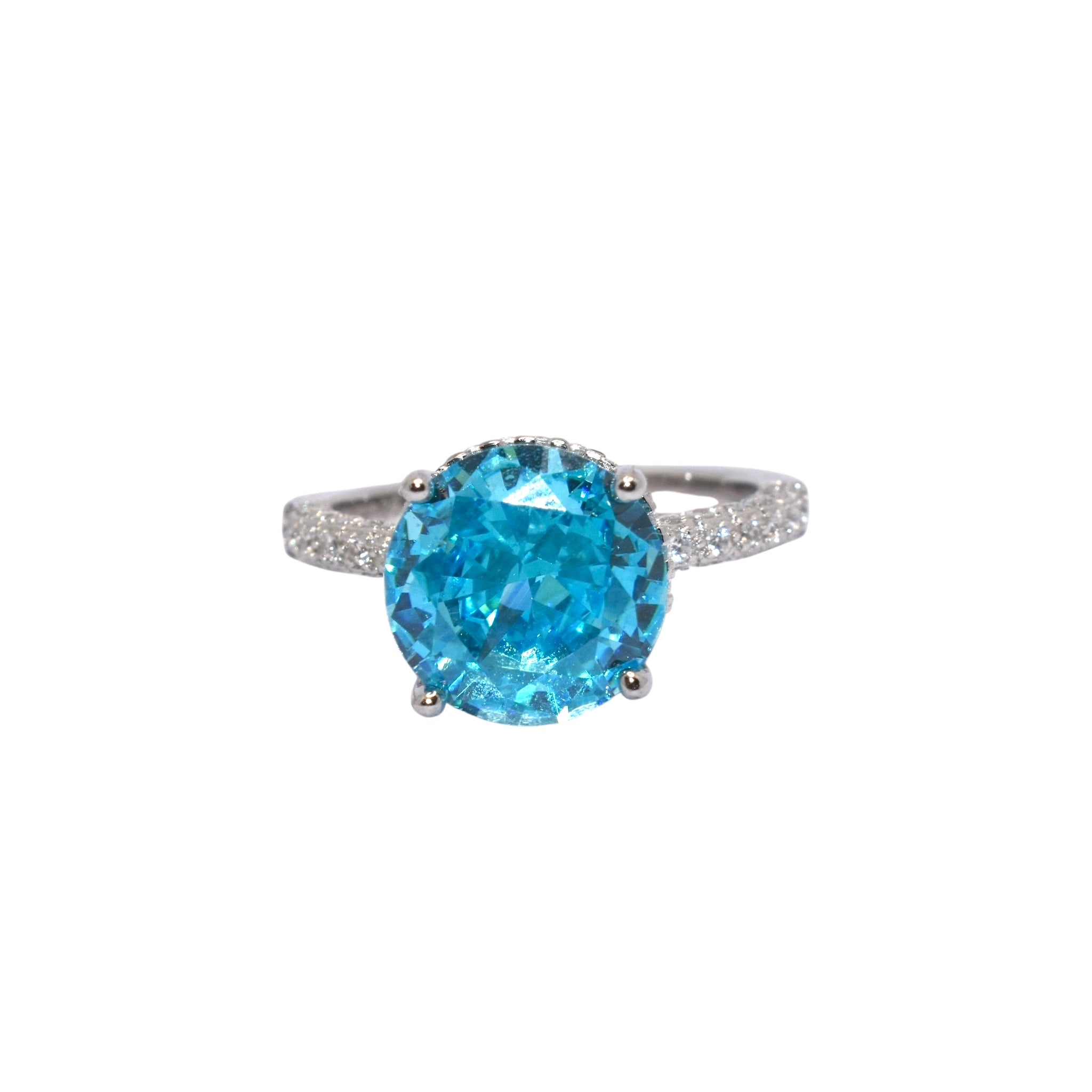 Aquamarine Coloured Ice Stone Solitaire Ring
