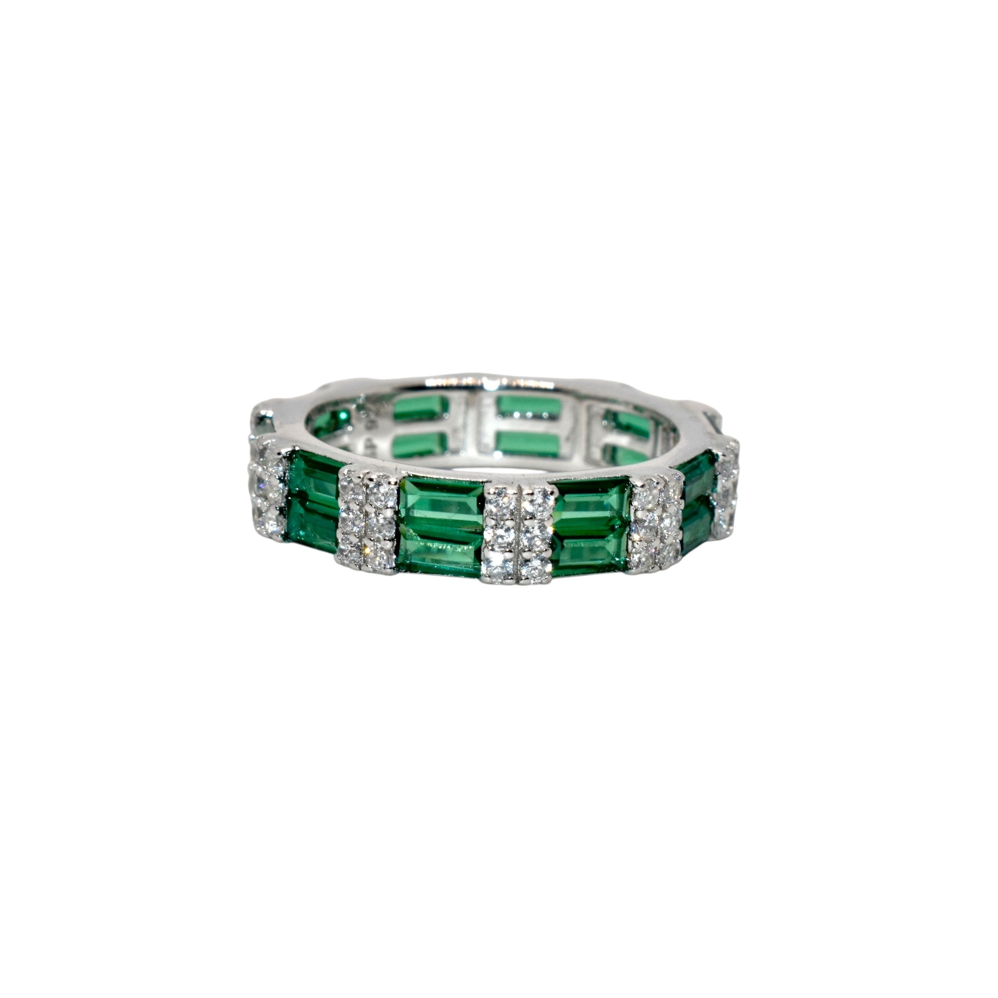 Emerald Coloured Baguette Band Ring