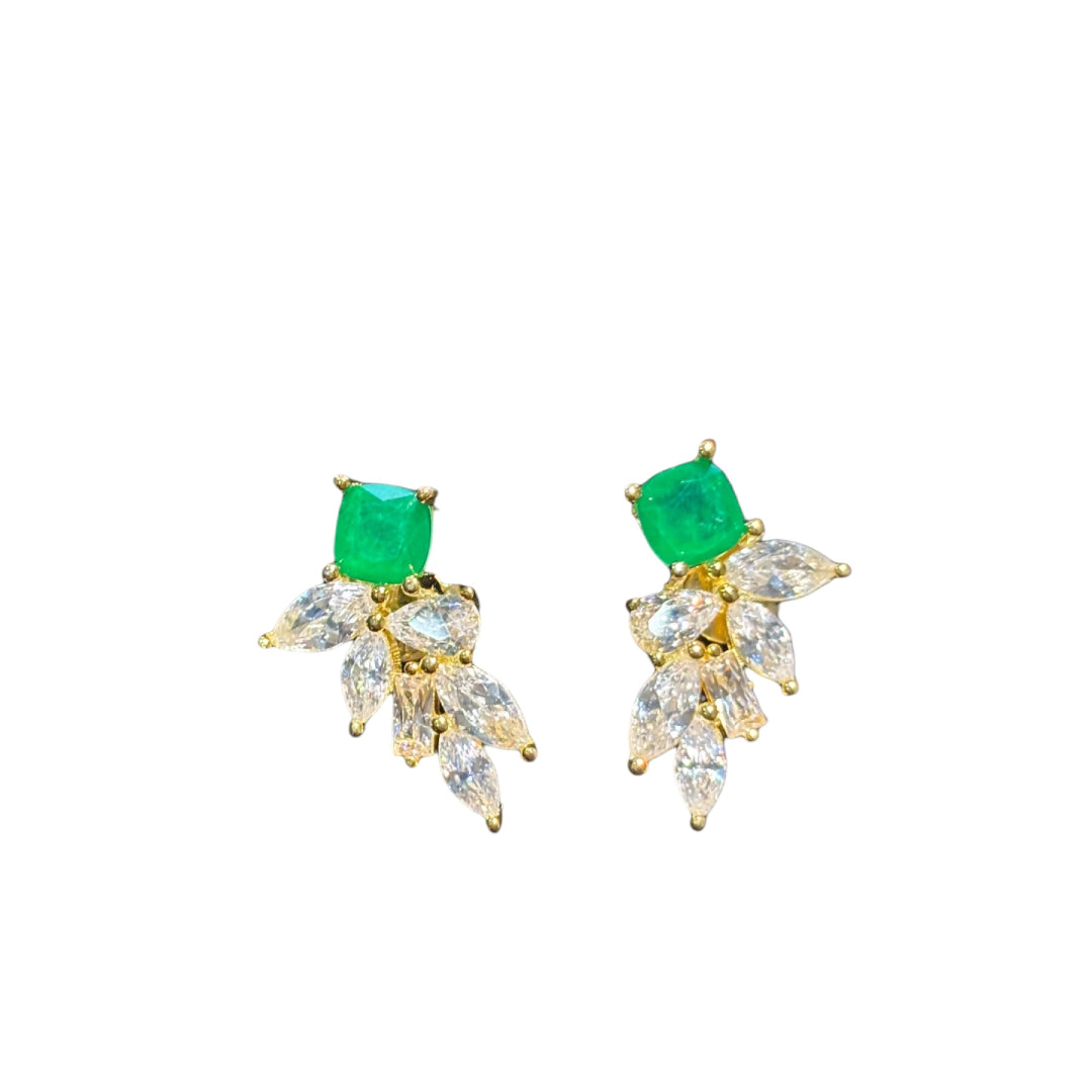 92.5 Gold Plated Emerald Coloured Studs