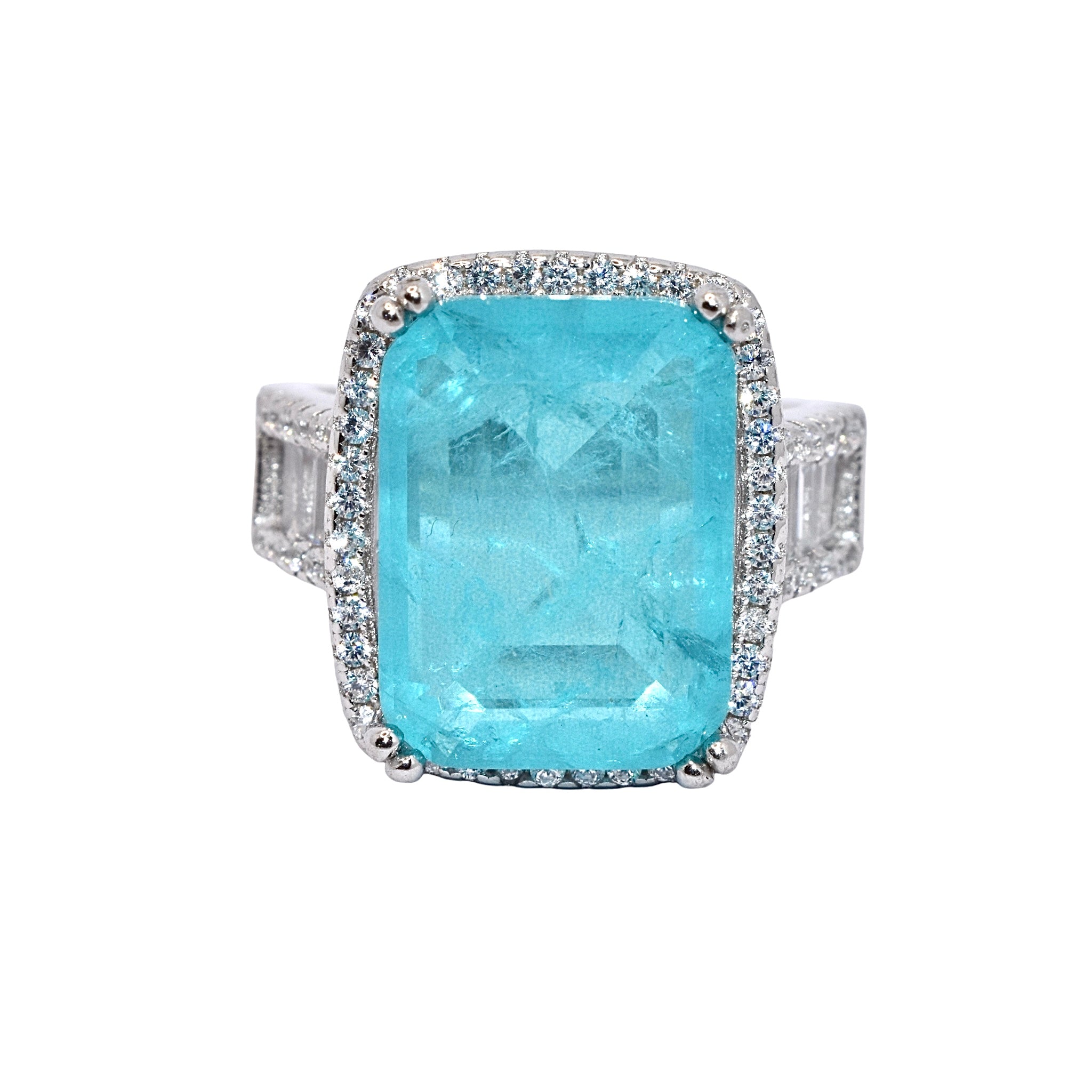 Halo Emerald Cut Pariba Coloured ring