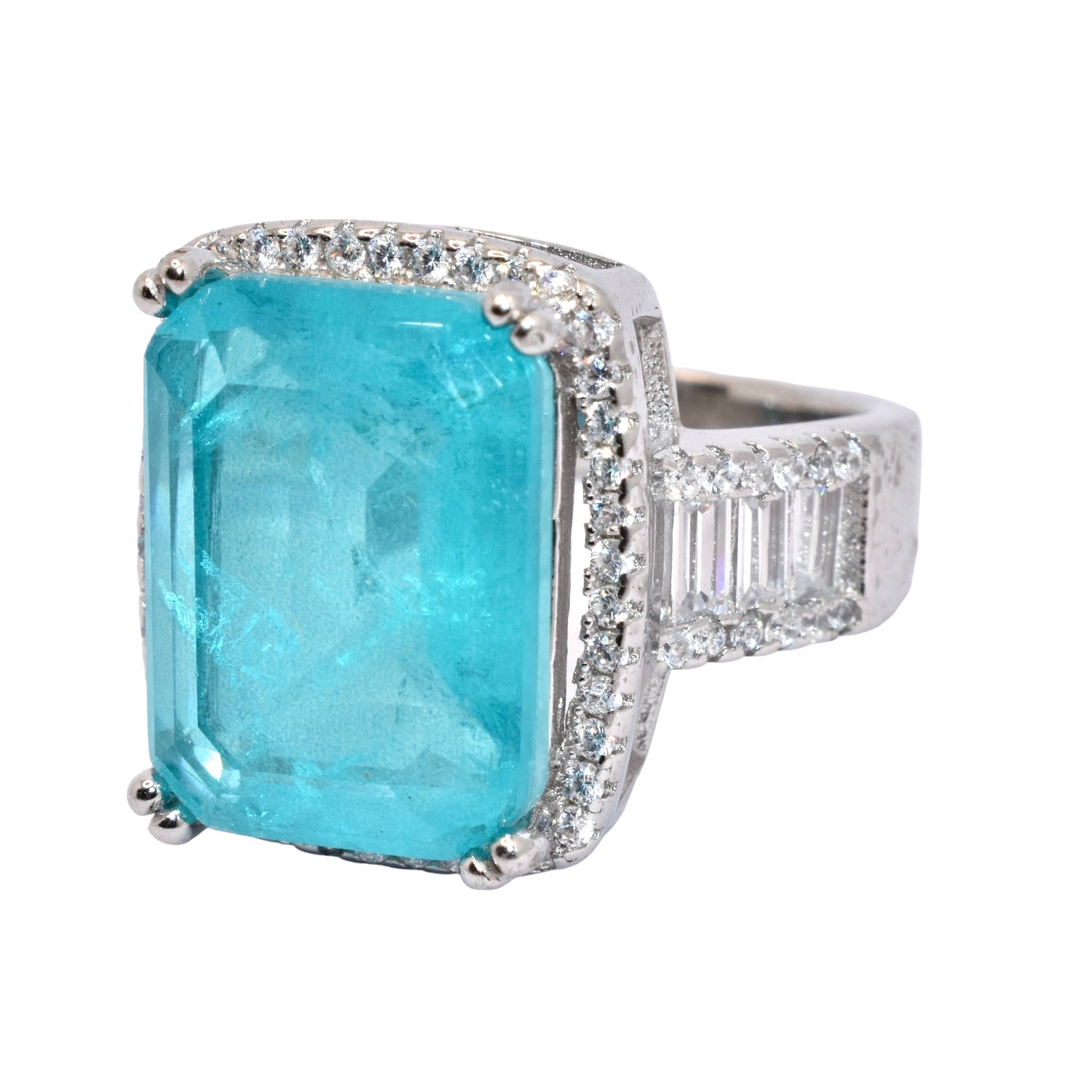 Halo Emerald Cut Pariba Coloured ring