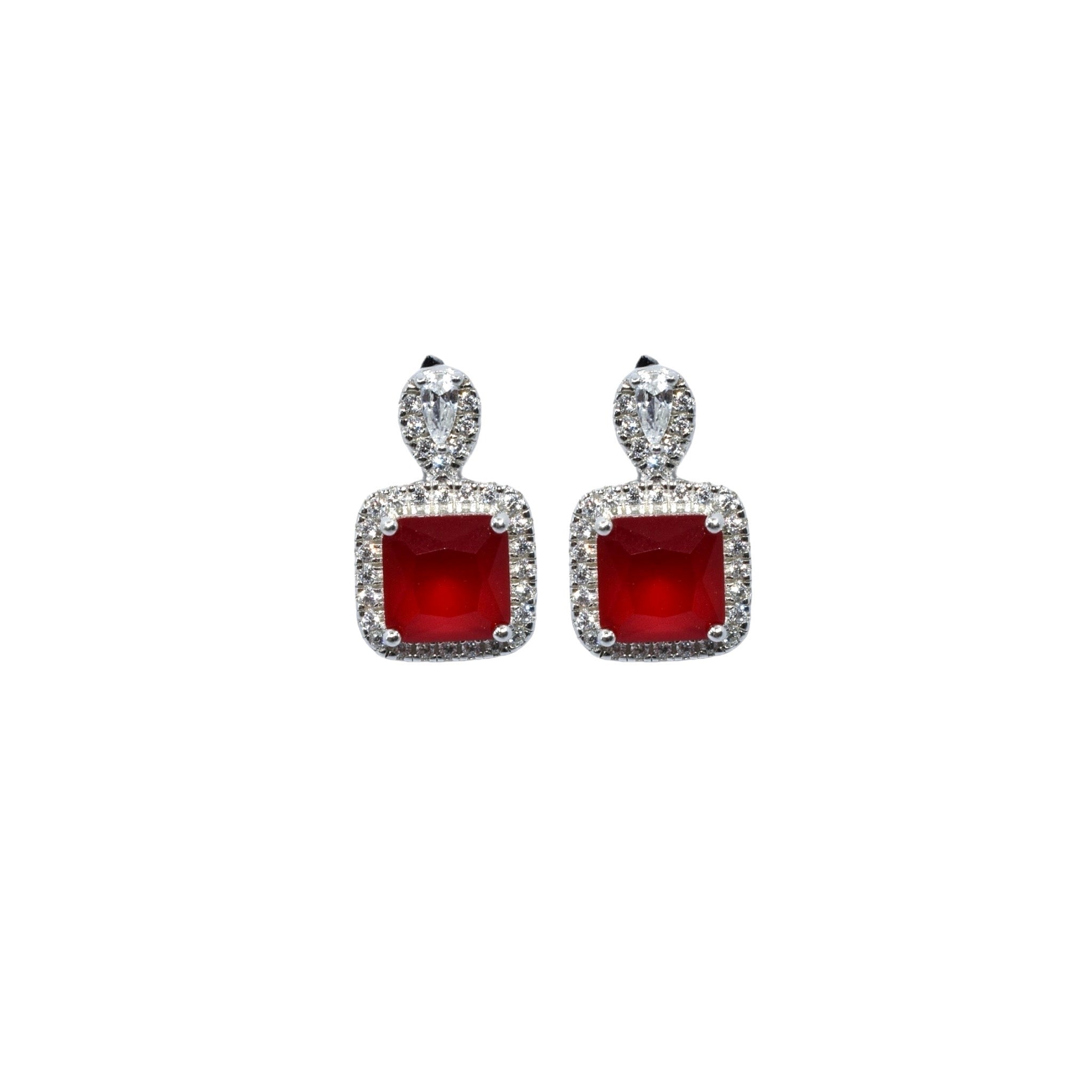 Ruby Coloured Cushion Cut Studs