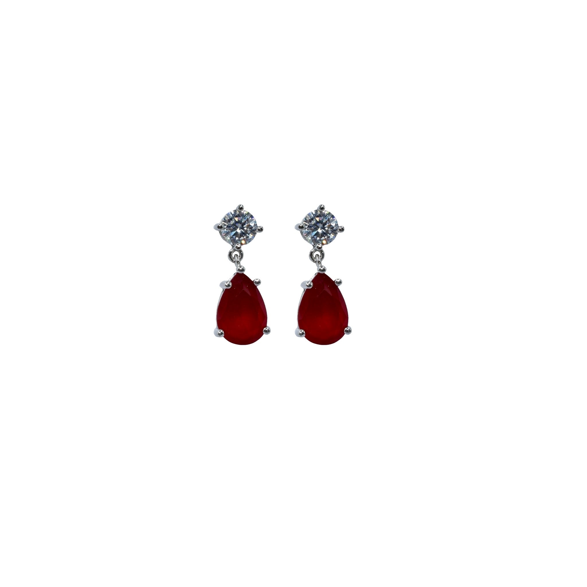 Ruby Coloured Pear Shape Studs