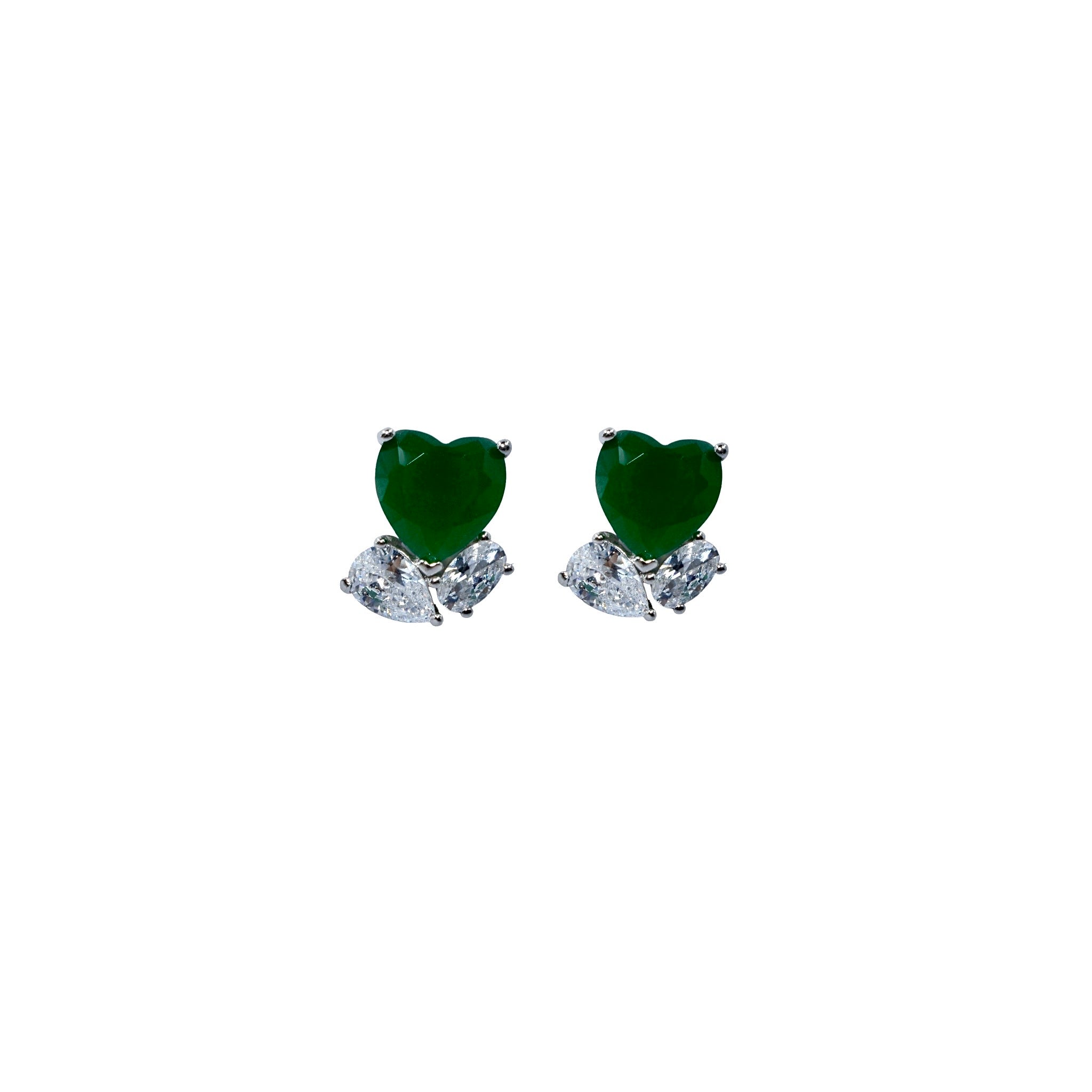 Emerald Coloured Heart Shape Studs