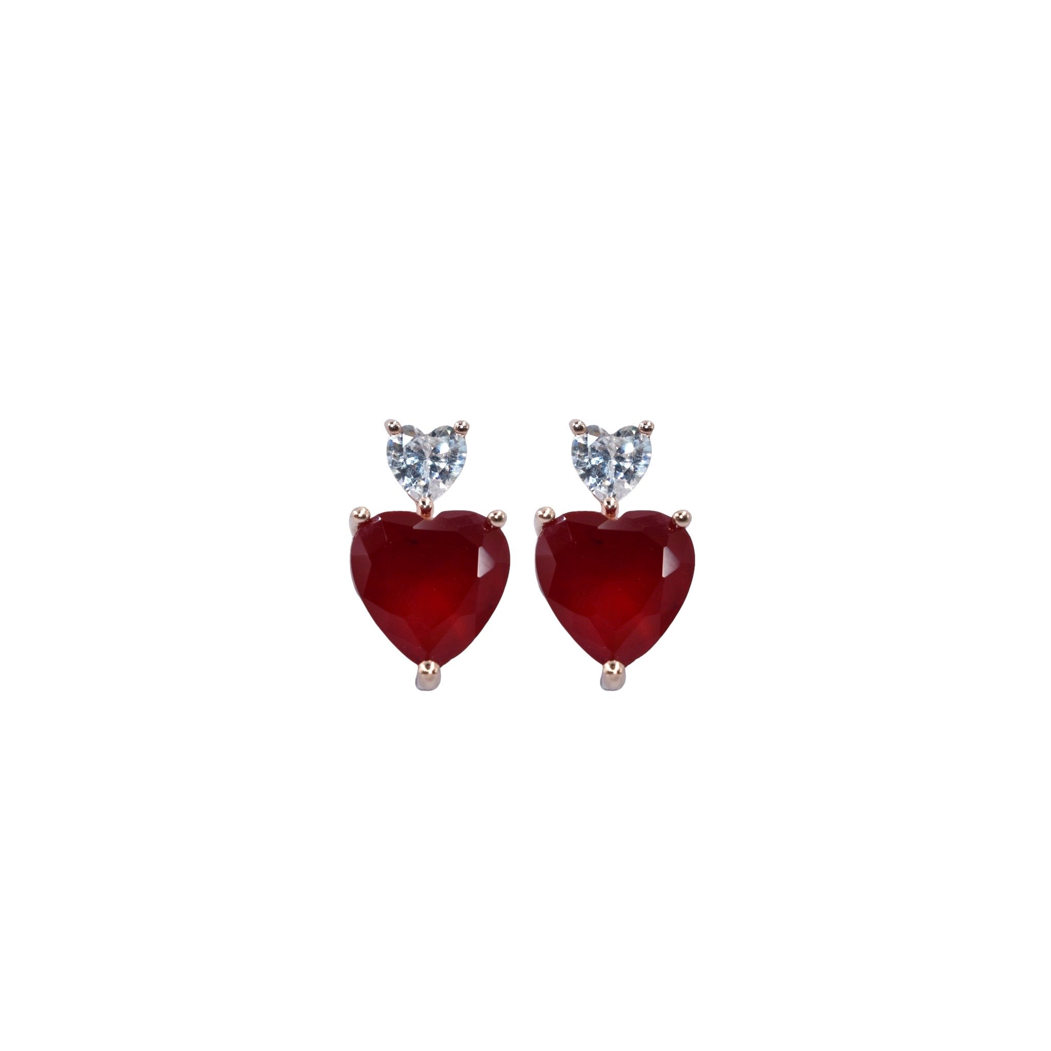 Rose Gold Ruby Coloured Heart Studs