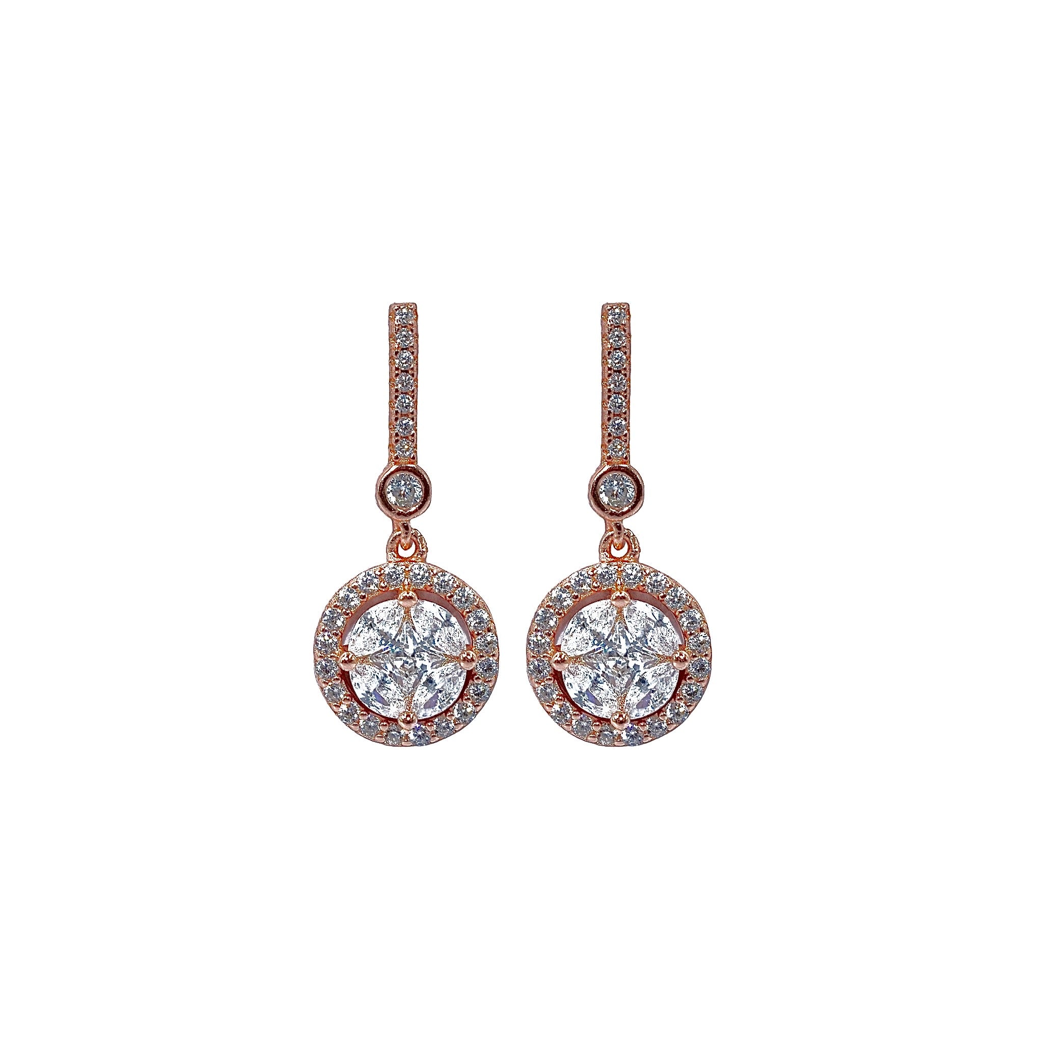 Rose Gold Hanging Solitaire Studs