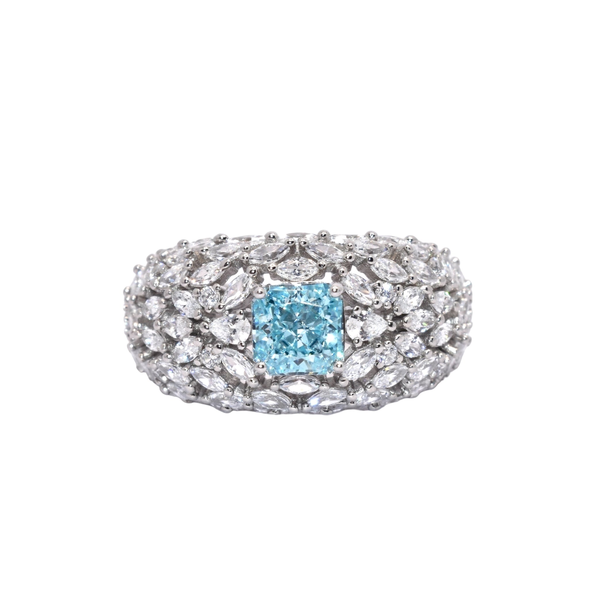 Aquamarine Ice Cut Cushion Cocktail Ring