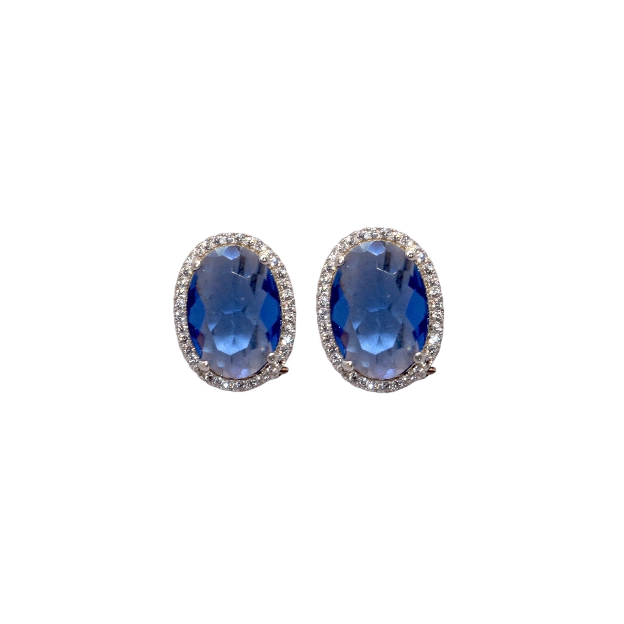 Halo Sapphire Coloured Oval Shape Studs