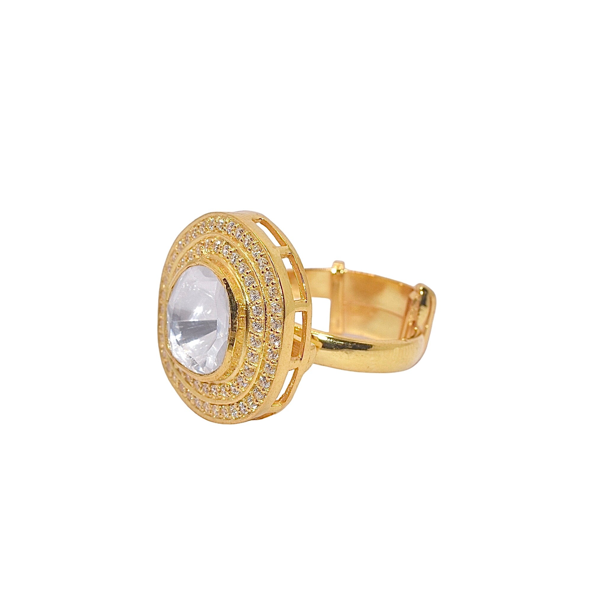 Double halo Adjustable  Moissanite Gold Plated Ring