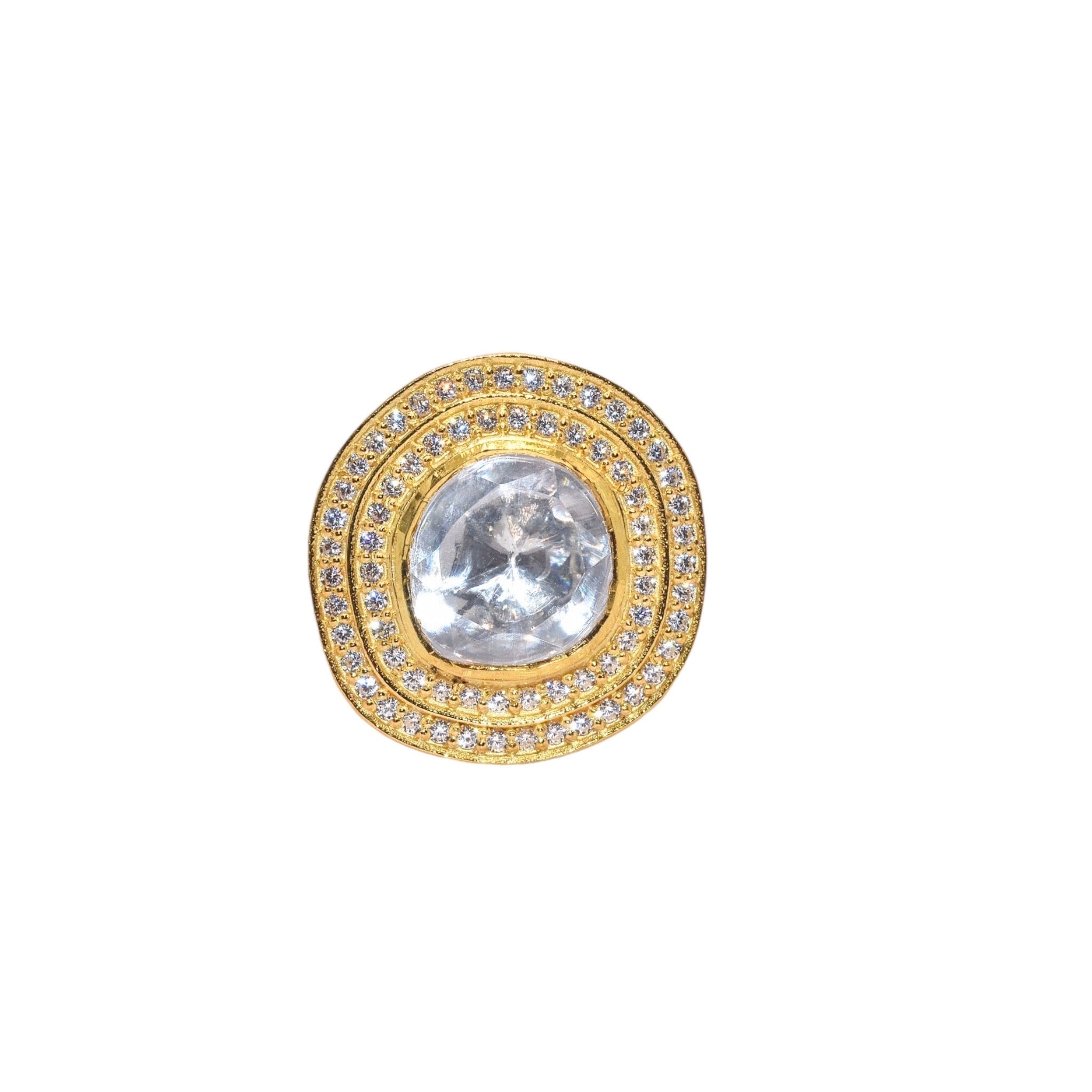 Double halo Adjustable  Moissanite Gold Plated Ring