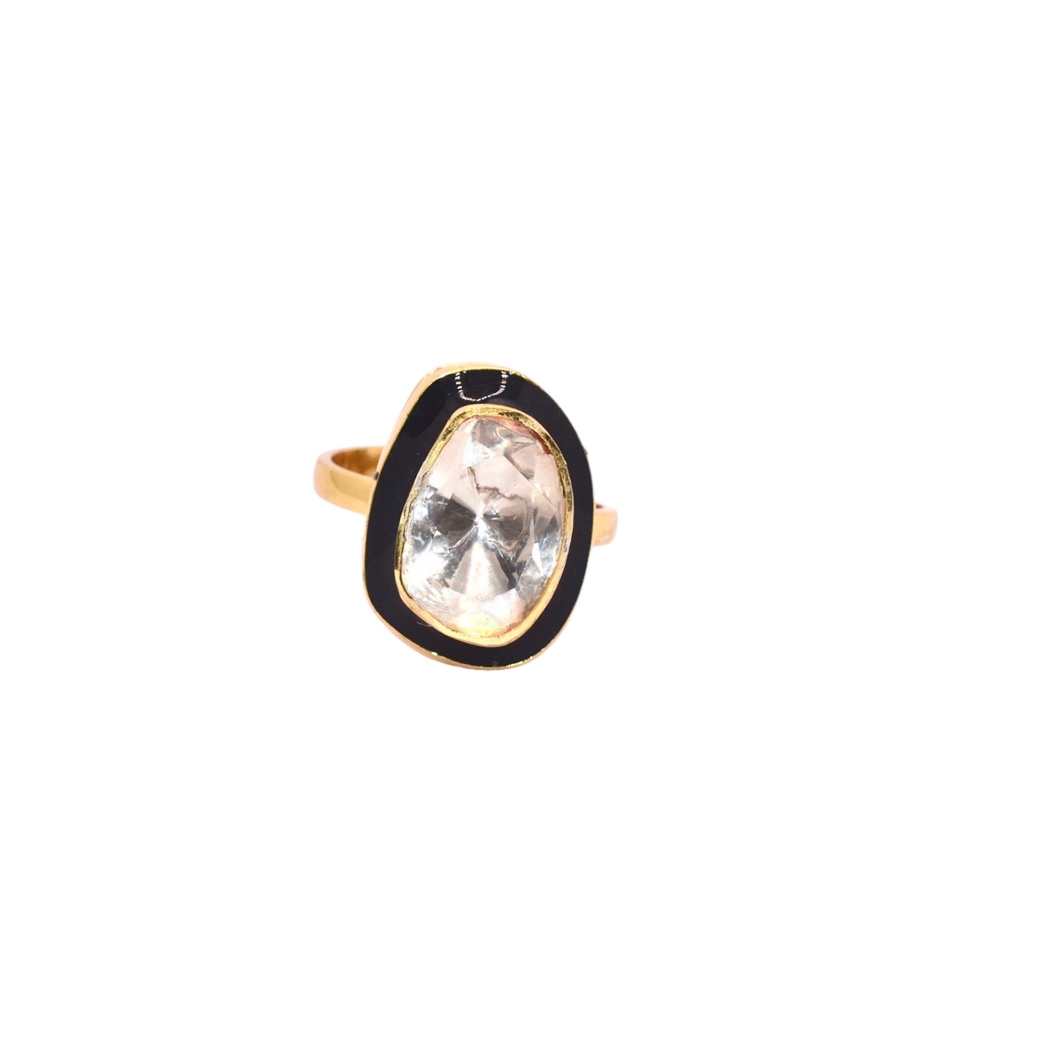 Black Adjustable  Moissanite Gold Plated Ring