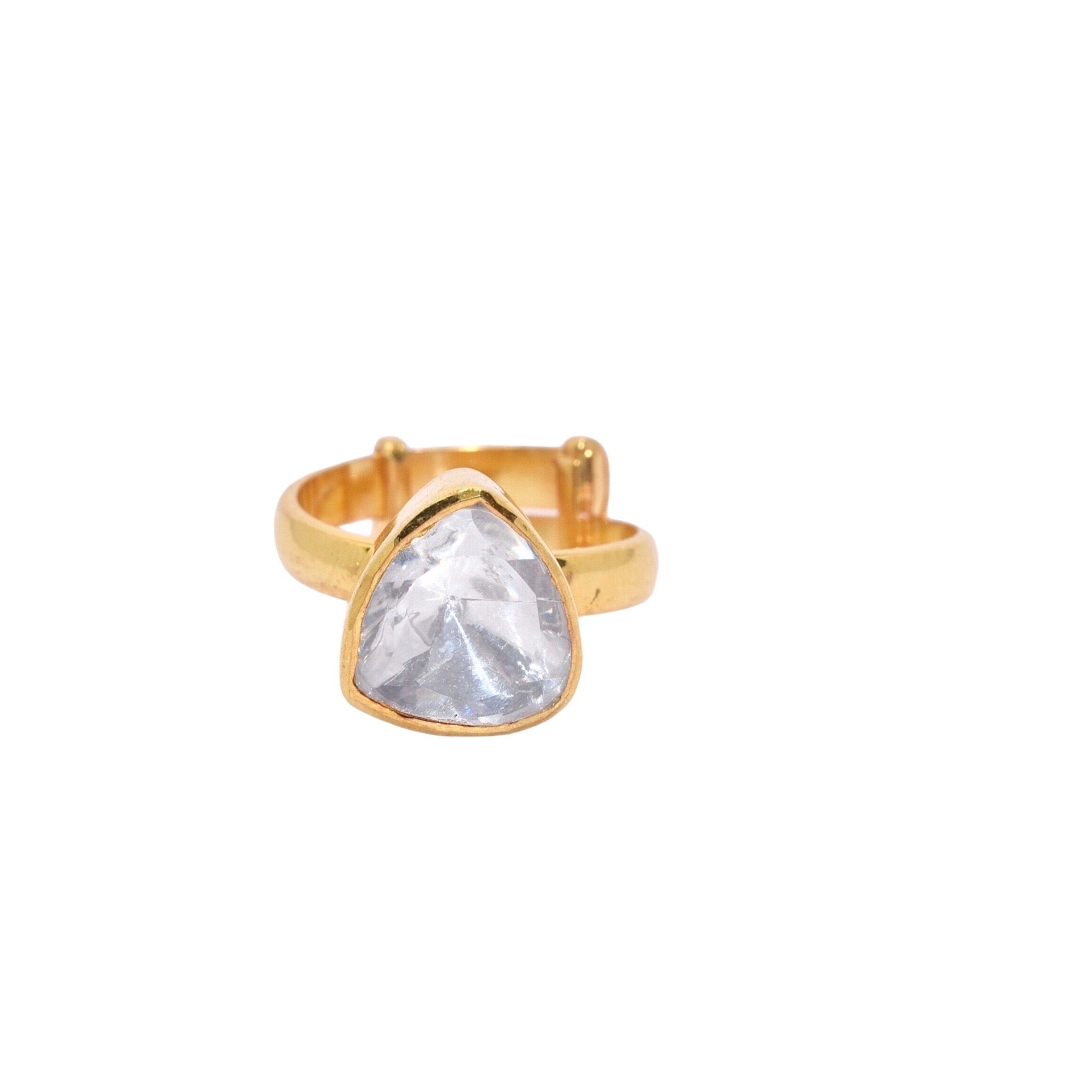 Tri shape  Adjustable  Moissanite Gold Plated Ring