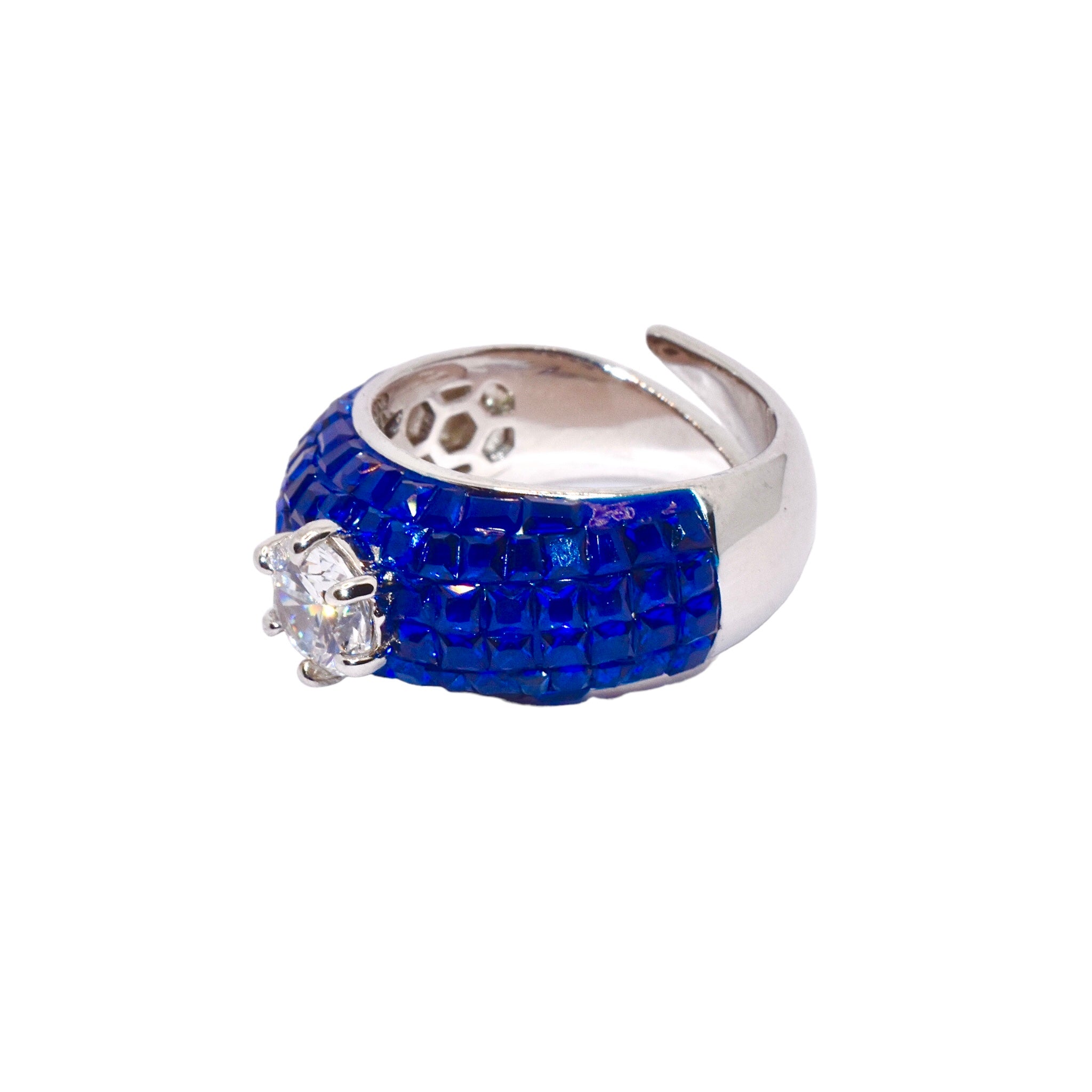 Sapphire Coloured Halo Solitaire Ring