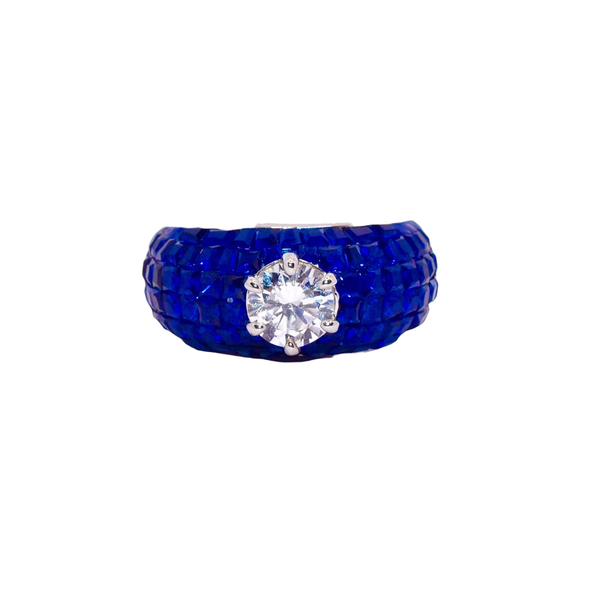 Sapphire Coloured Halo Solitaire Ring