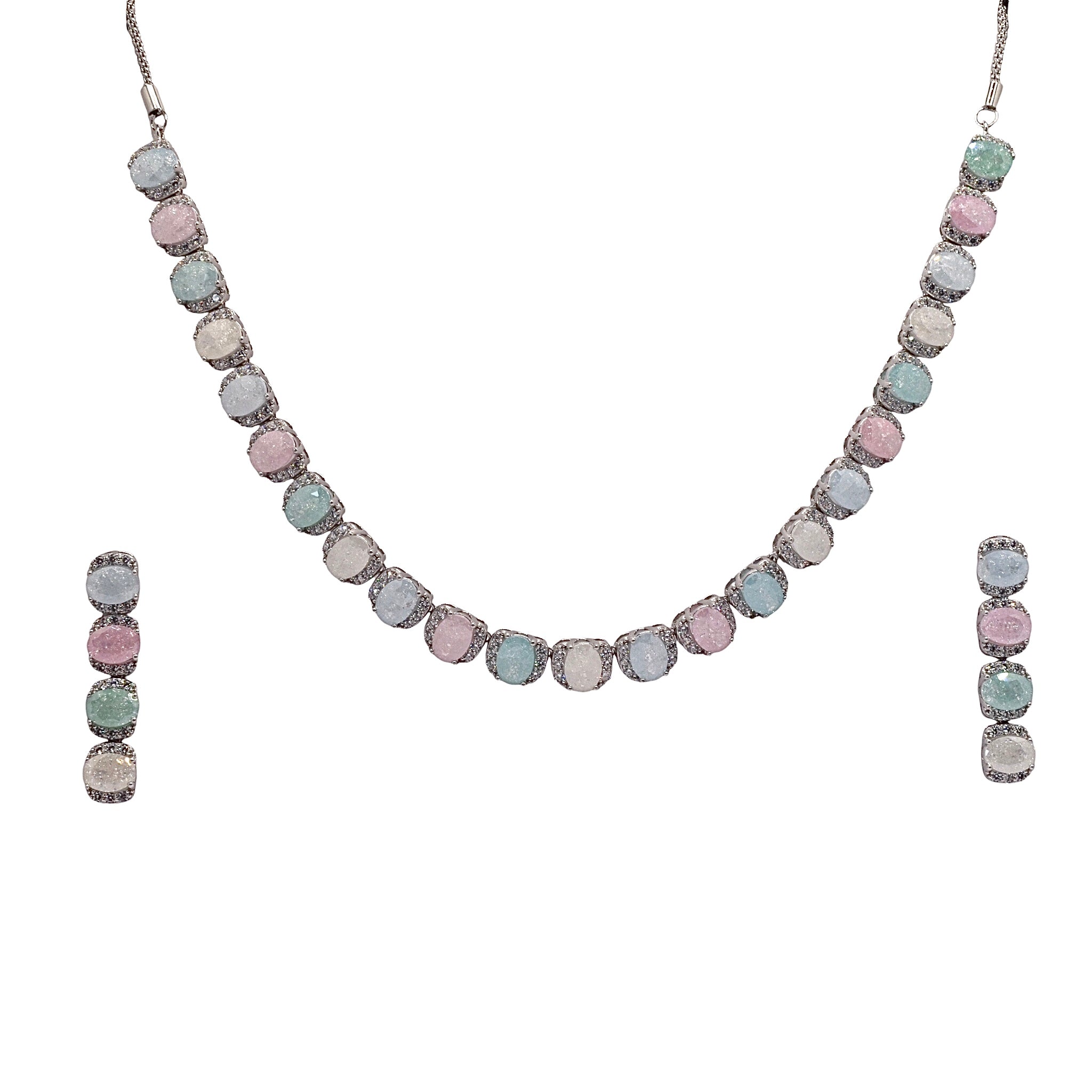 Oval Pastel Coloured Necklace With Earring